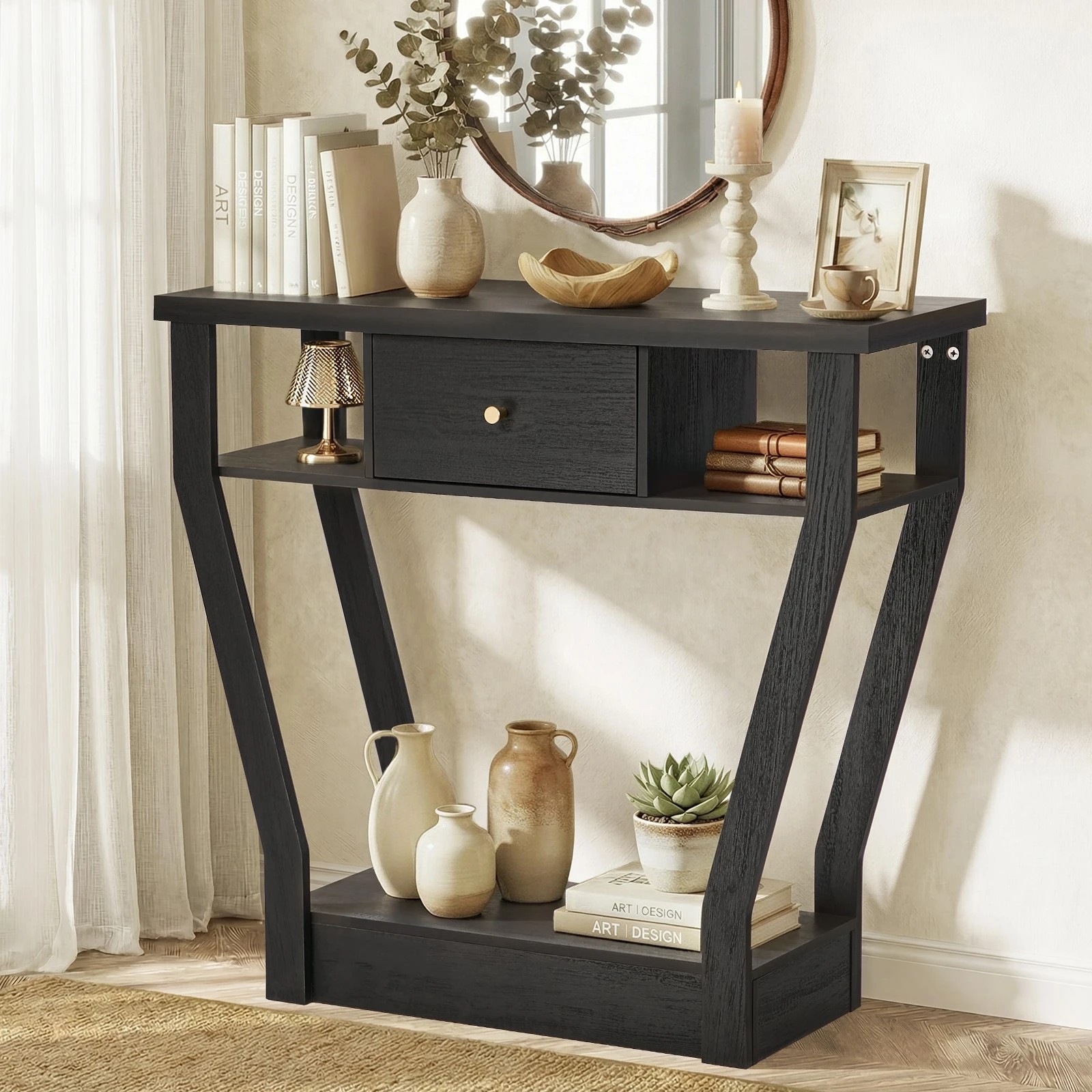 Oikiture Console Table 1 Drawer Hallway Entryway Storage Shelf Side ...