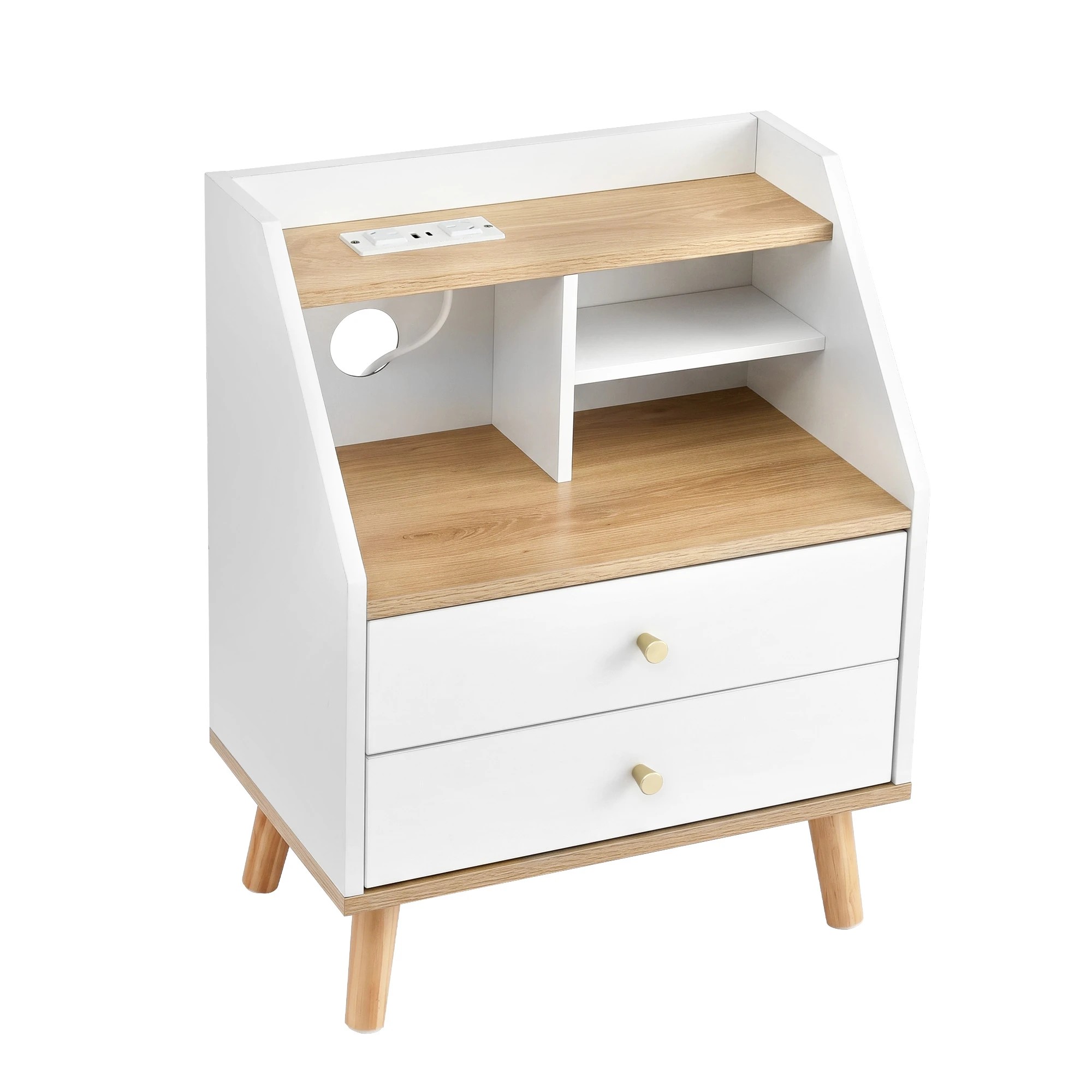 1 Artiss Bedside Table 2 Drawers Charging Station - White, 1 of 8