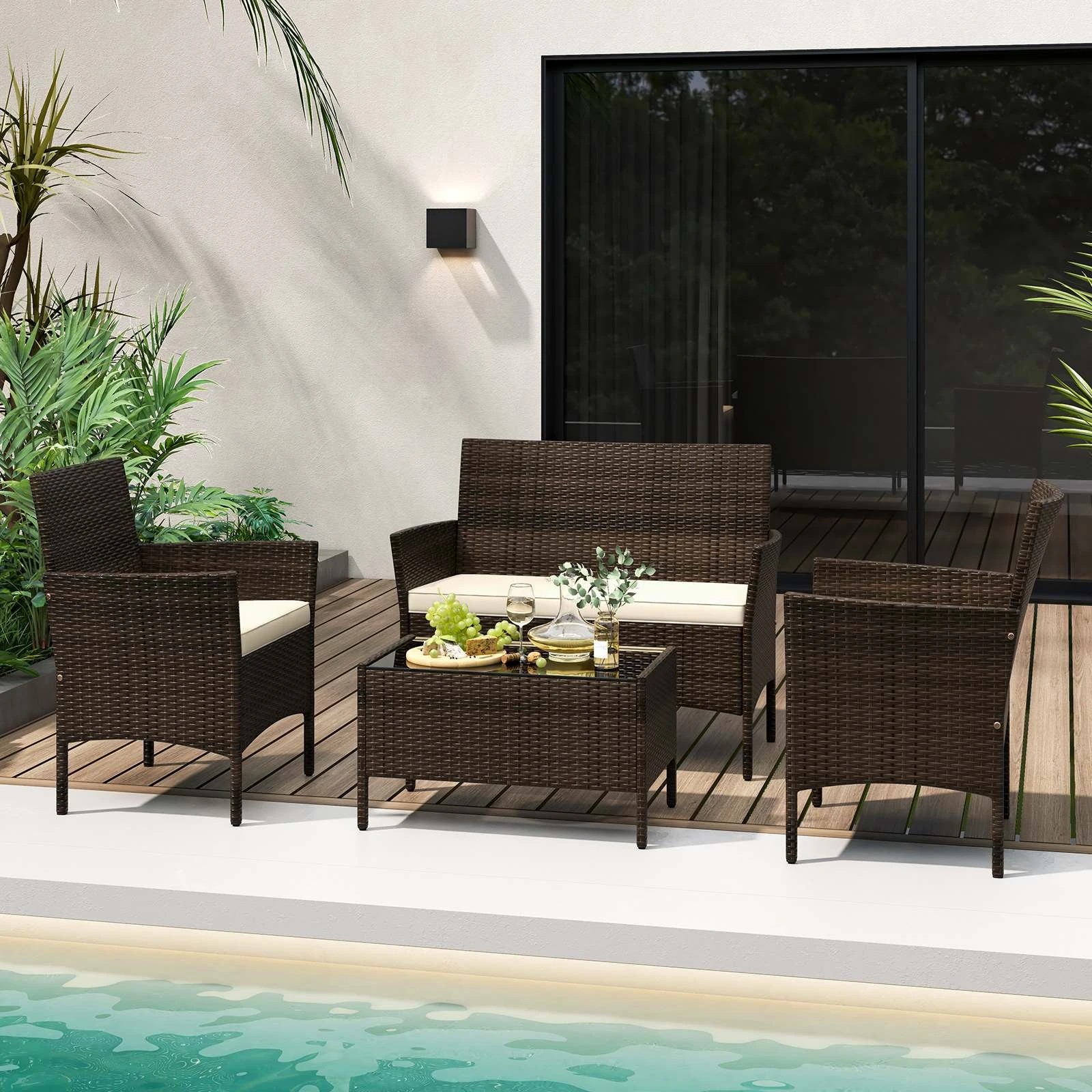 5 Costway 4pcs Outdoor Wicker Furniture Setting Garden Patio Sofa Lounge Set - Black, 5 of 5