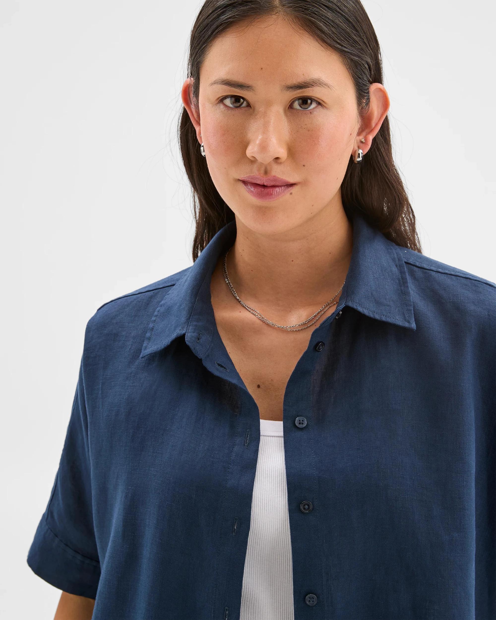 5 Target Woman European Linen Boxy Shirt NAVY BLUE, 5 of 8