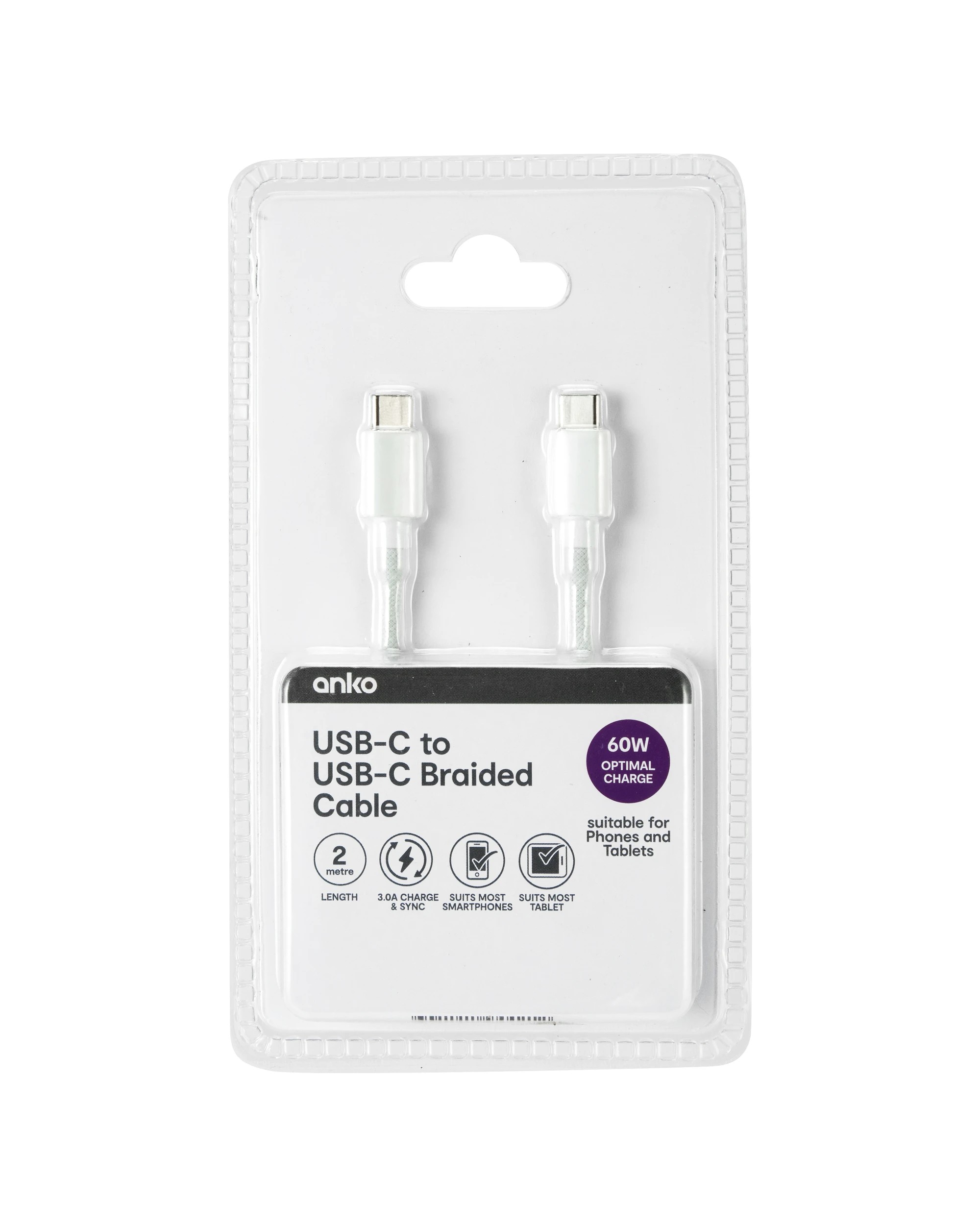 4 USB-C to USB-C Braided Cable - 2m, White, 4 of 4