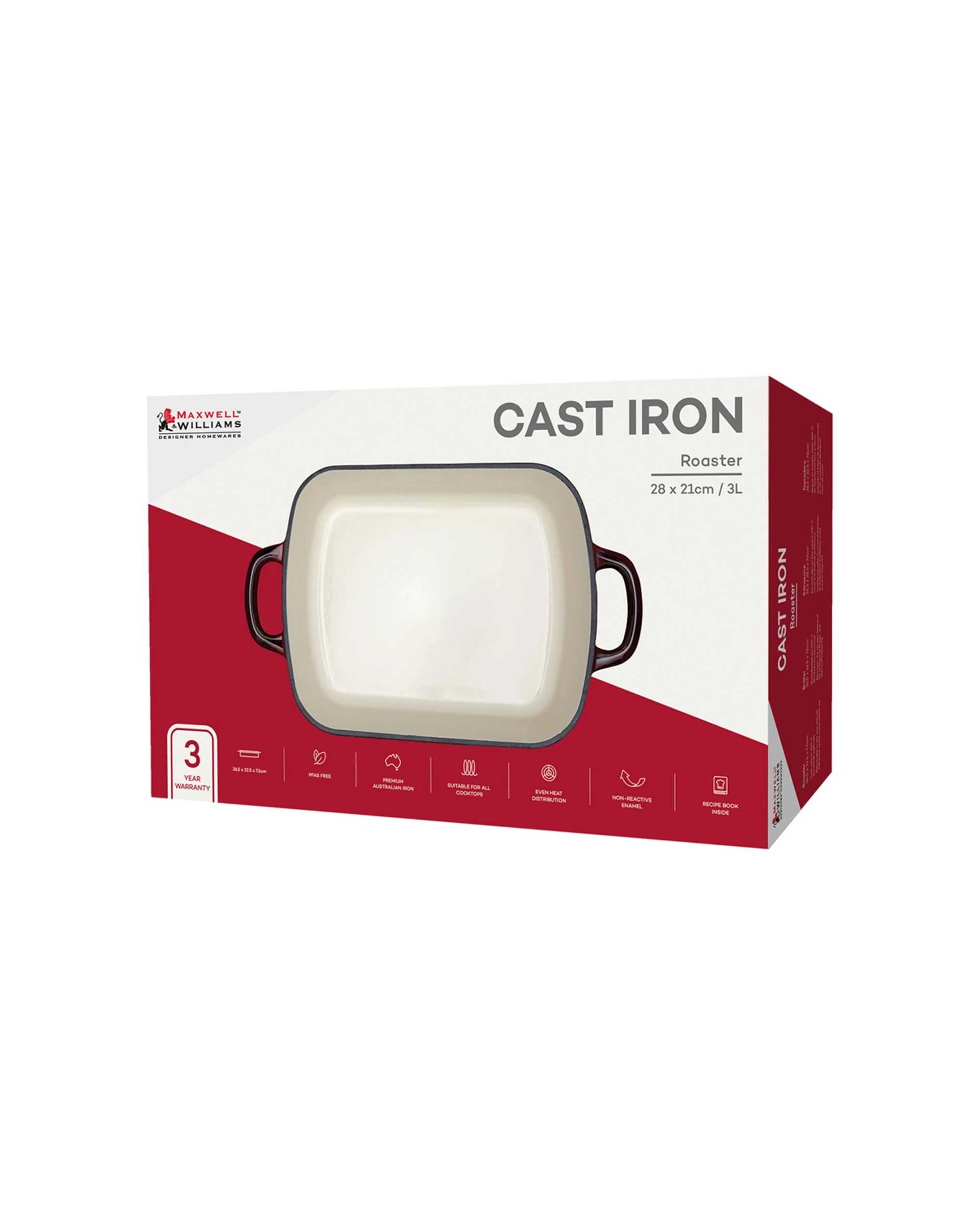 3 Maxwell & Williams Cast Iron Roaster With Gift Box 28x21cm 3l Cookware
 - Burgundy, 3 of 3