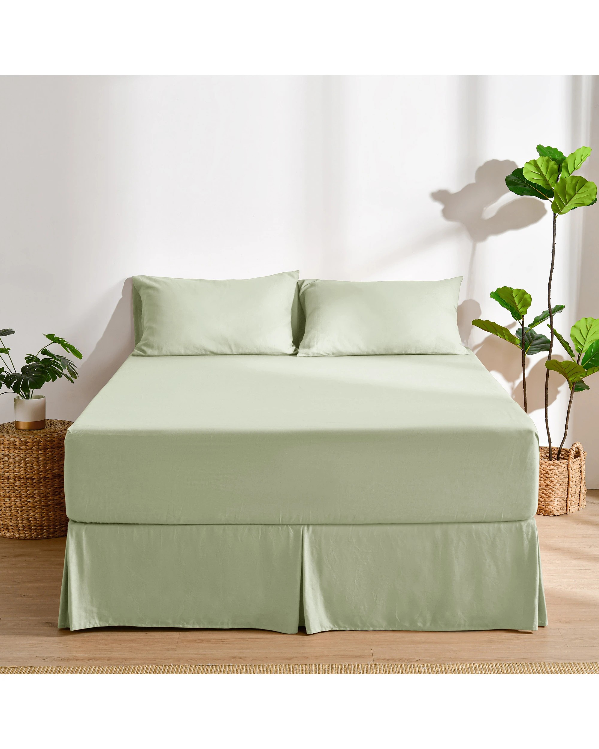 2 Dreamaker Linen Cotton Valance - Single Bed - Sage, 2 of 7