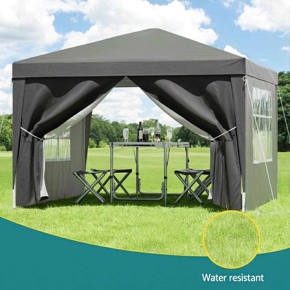 4 Instahut Gazebo 3x3 Pop Up Marquee Folding Tent Wedding Gazebos Camping Outdoor Shade Canopy - Grey, 4 of 6