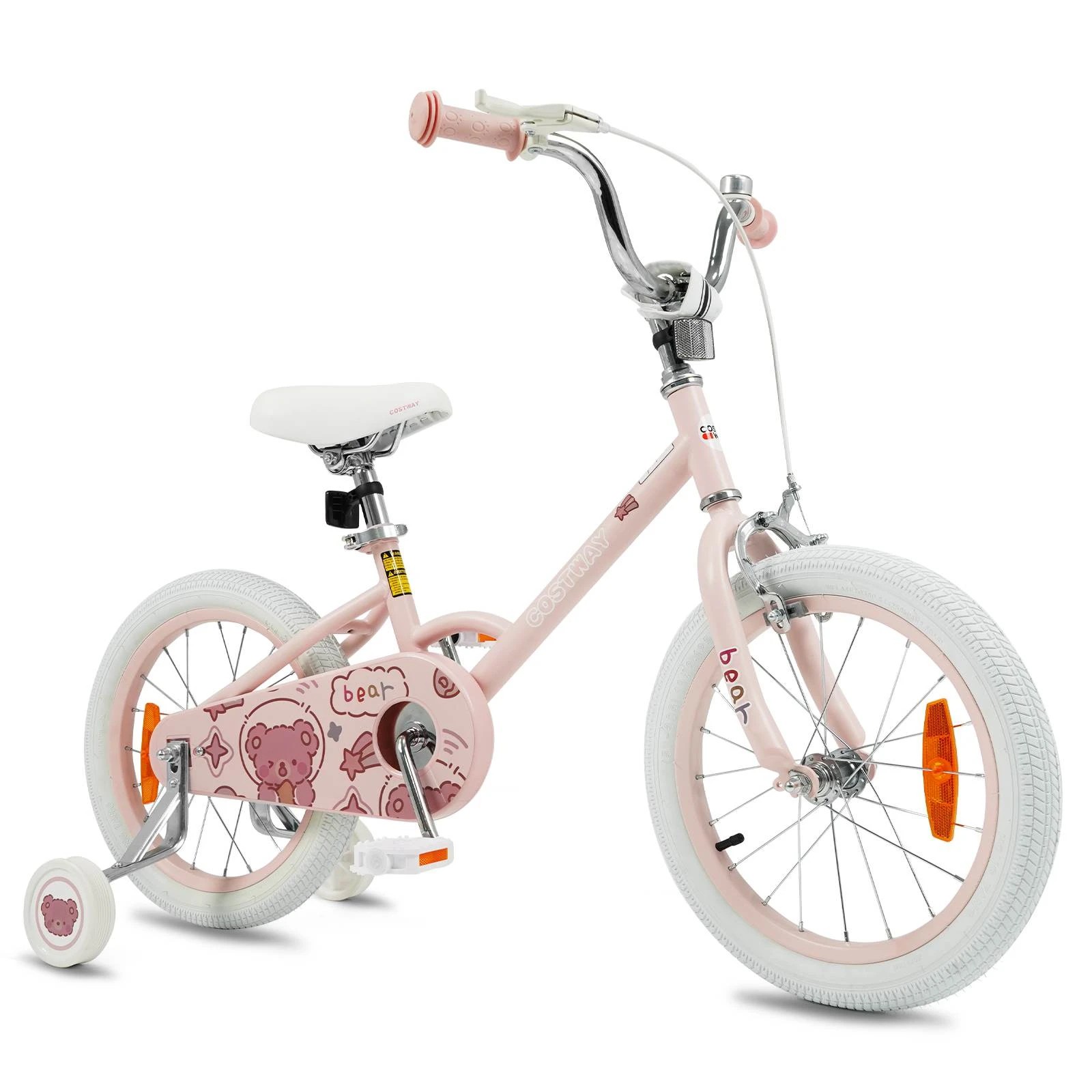 1 Costway 40cm Kids Bike Balance Bicycle Dual Brake w/Adjustable Handlebar Seat & Training Wheels - Pink, 1 of 1