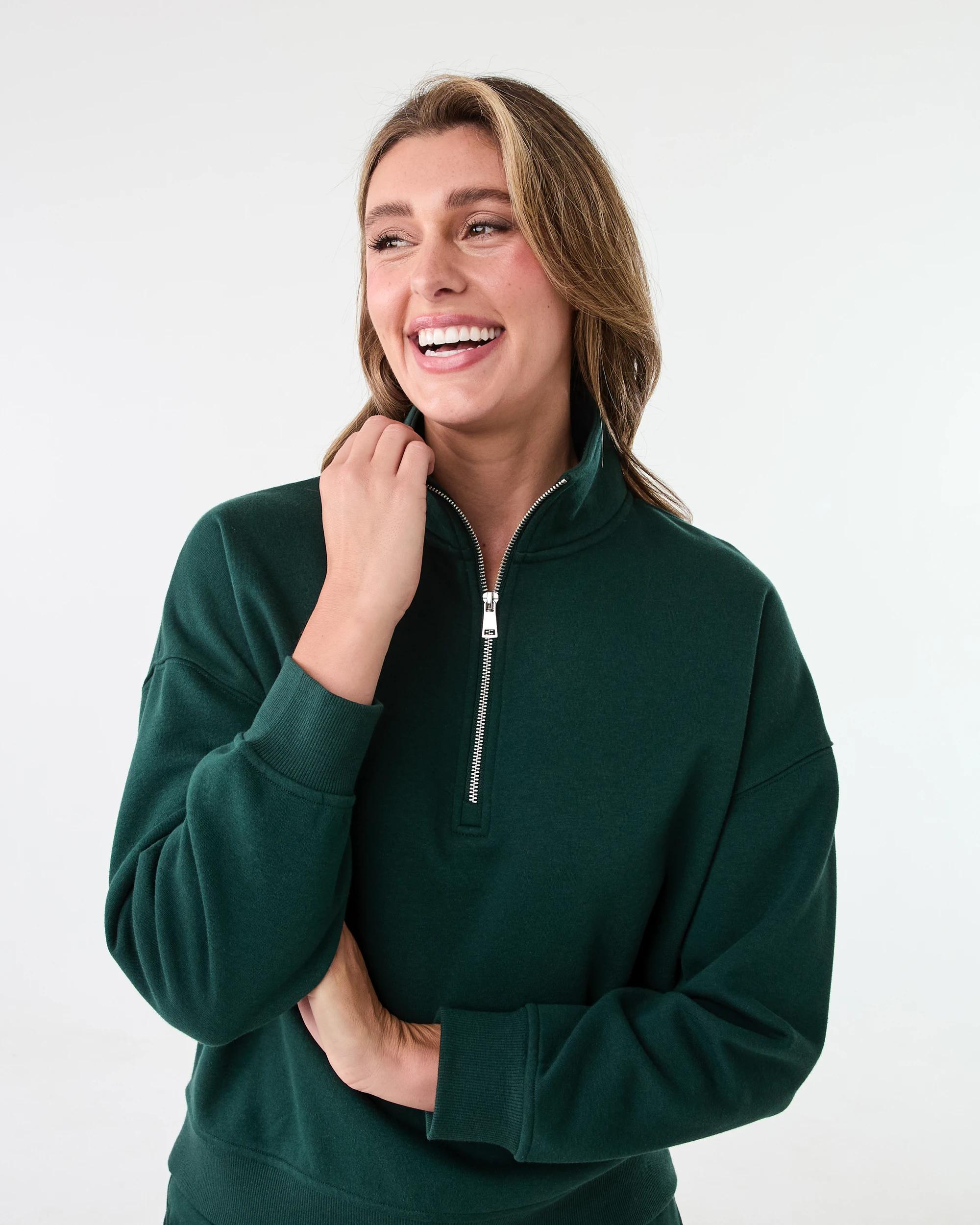 4 Quarter Zip Seam Front Sweatshirt Grn Leaf, 4 of 6