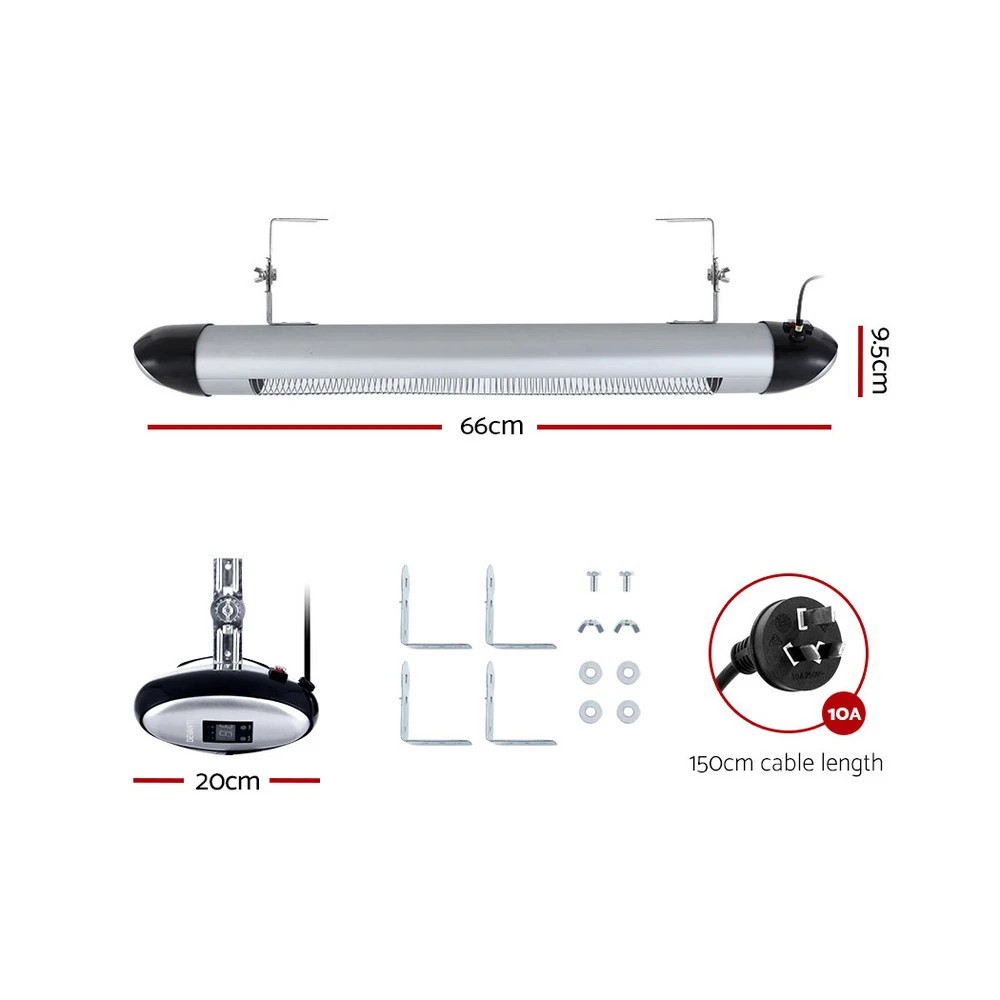 2 Devanti Electric Strip Heater Radiant Heaters - Silver, 2 of 8