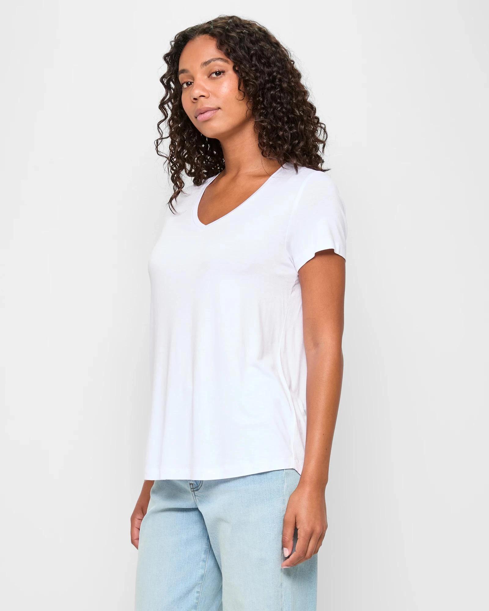 3 Target Woman Short Sleeve V-Neck T-Shirt WHITE, 3 of 5