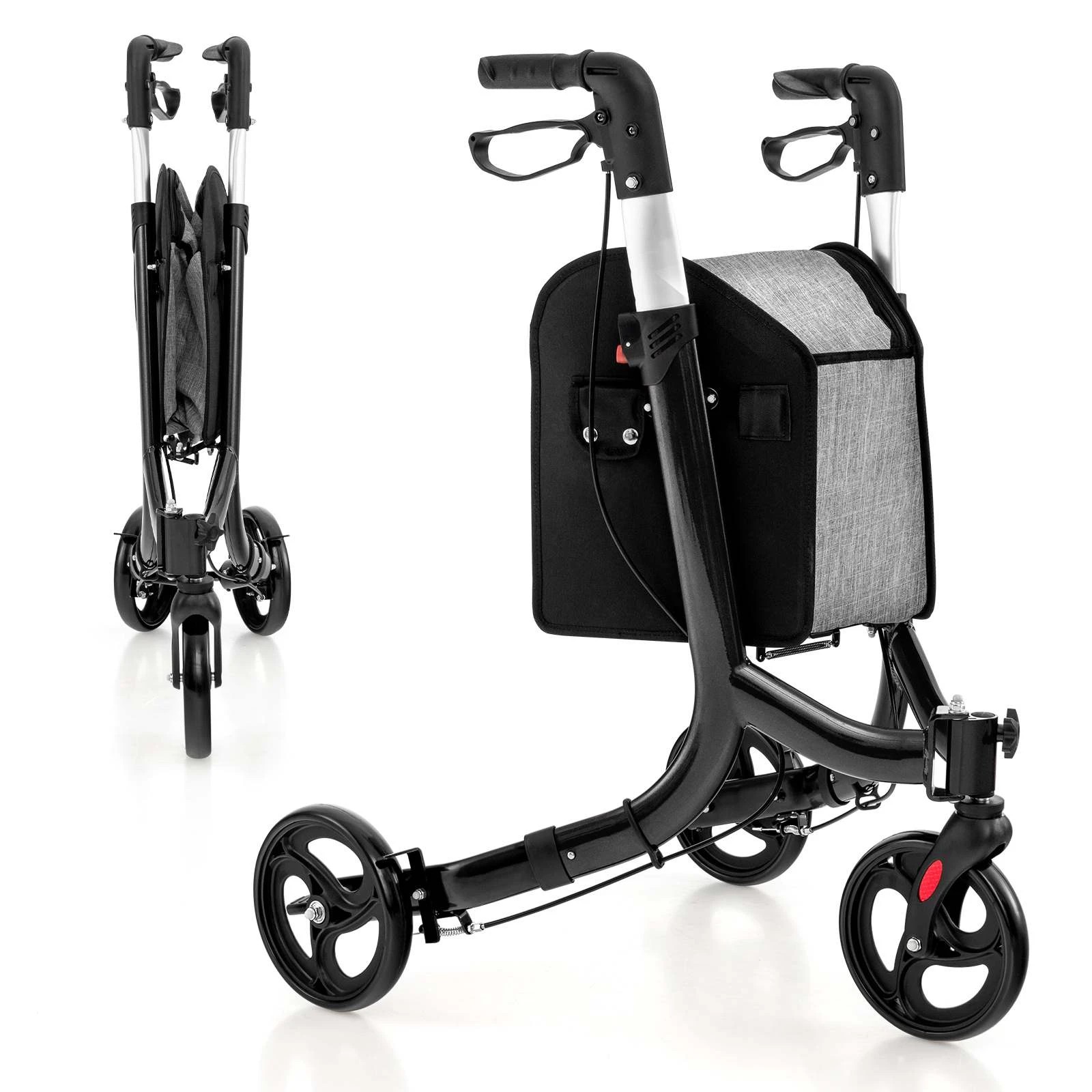 1 Costway Foldable Rollator Aluminum Adjustable Mobility Walker w/ Storage Bag, 1 of 10