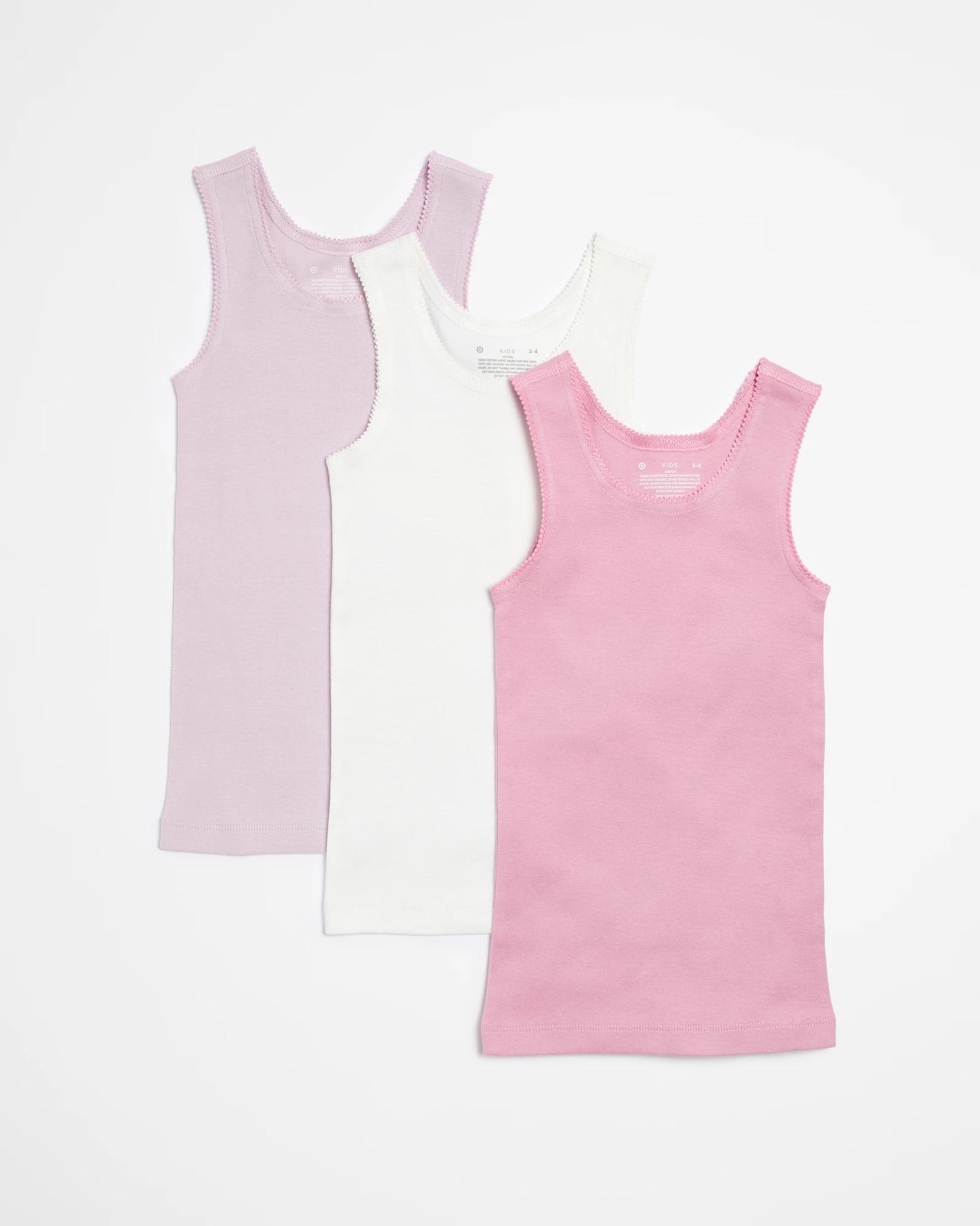 1 Target Girls Cotton Vest Singlets - 3 Pack PINK / MULTI, 1 of 1