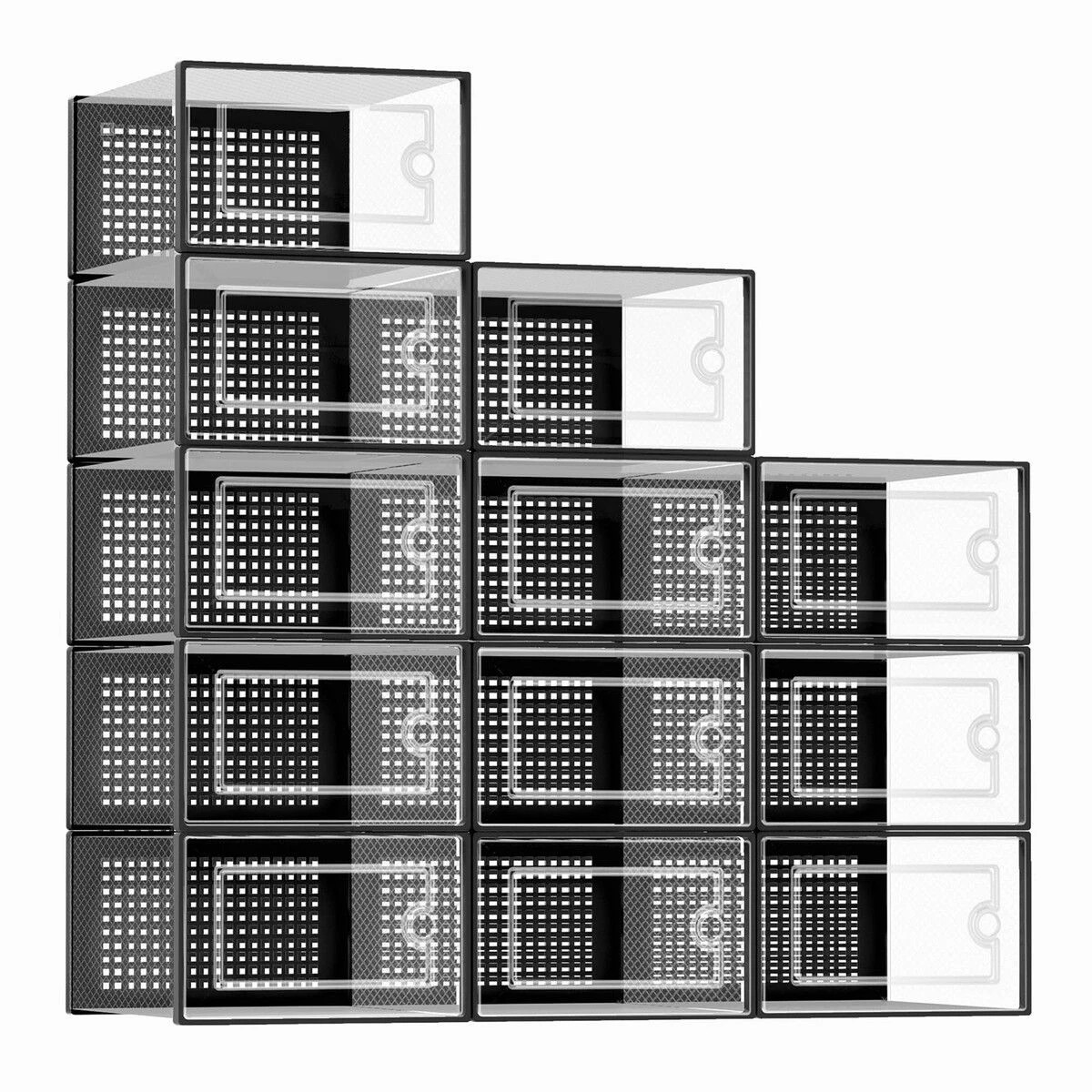 Ausway Large Shoe Storage Boxes 12PCS Clear Plastic Stackable Organiser ...