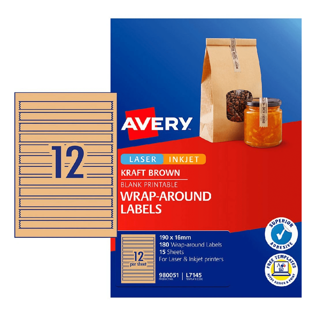 1 Avery 12UP Inkjet Laser Wraparound Label Kraft 15 Sheets, 1 of 6