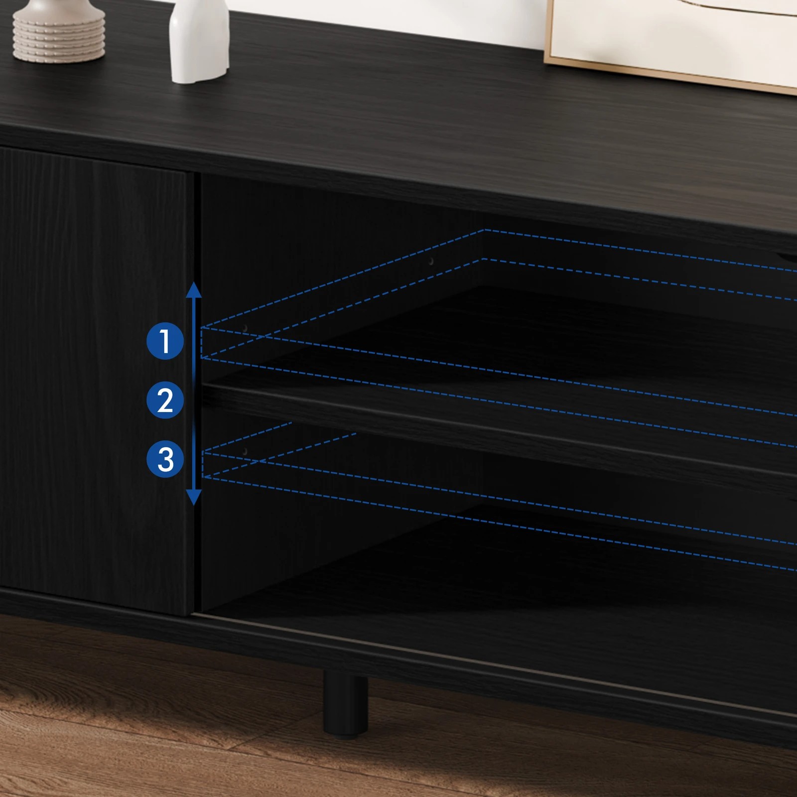 8 Alfordson Entertainment Unit TV Cabinet Stand 150cm Storage Sliding Doors Shelf - Black, 8 of 10