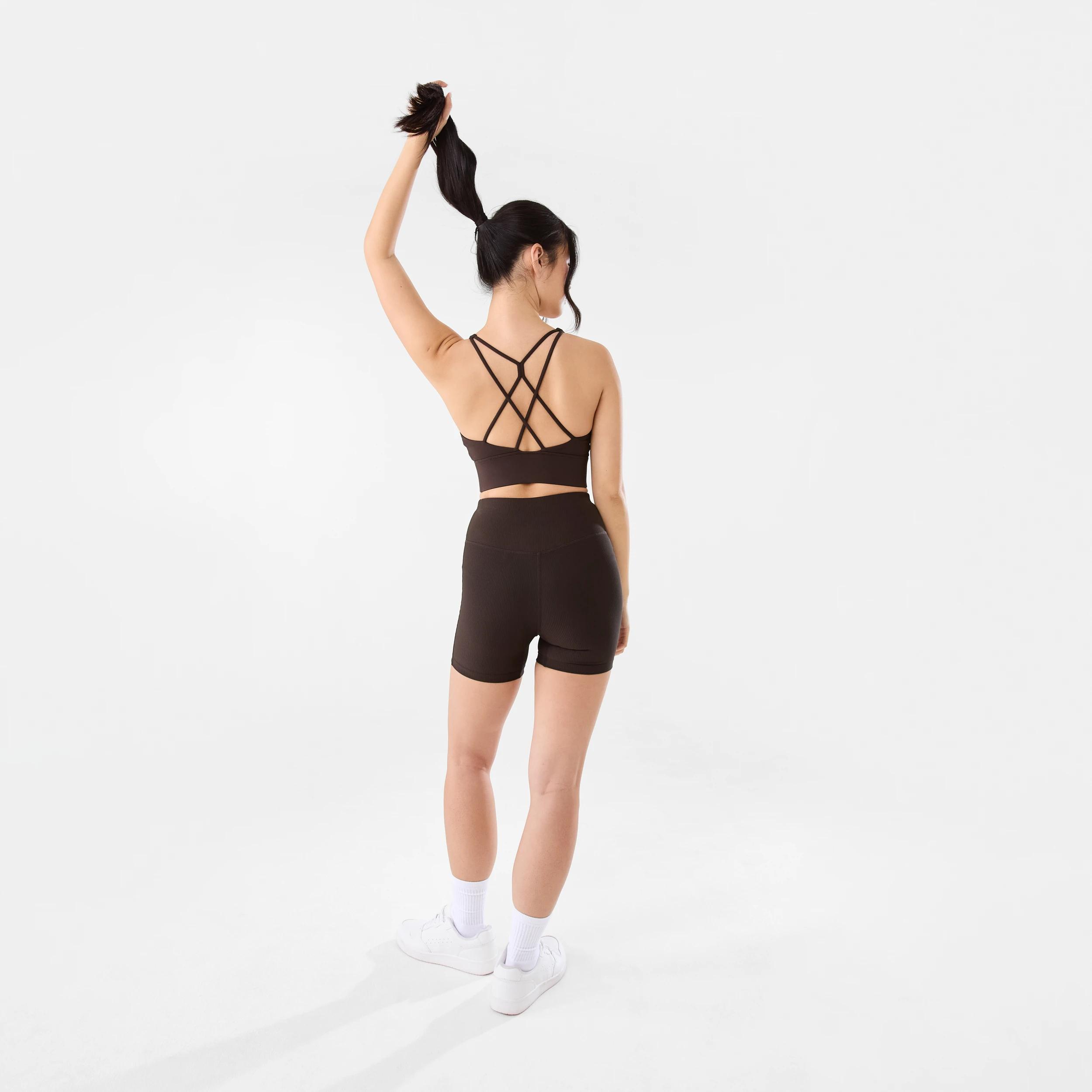 4 Active Womens Ultrasoft Strappy Crop Top TUSCAN BROWN, 4 of 9