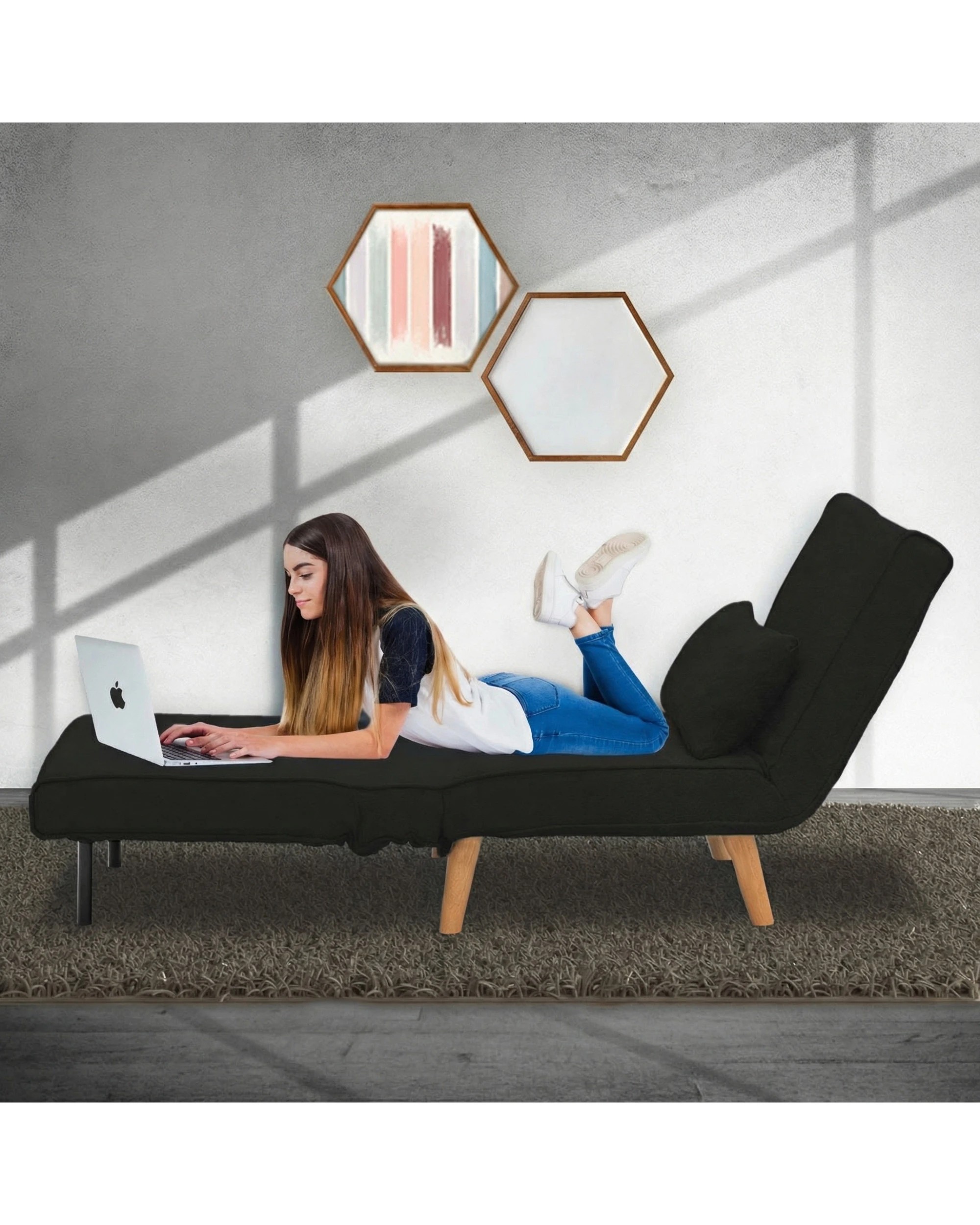 4 Sarantino Adjustable Chair Single Sofa Bed Faux Velvet - Black, 4 of 8