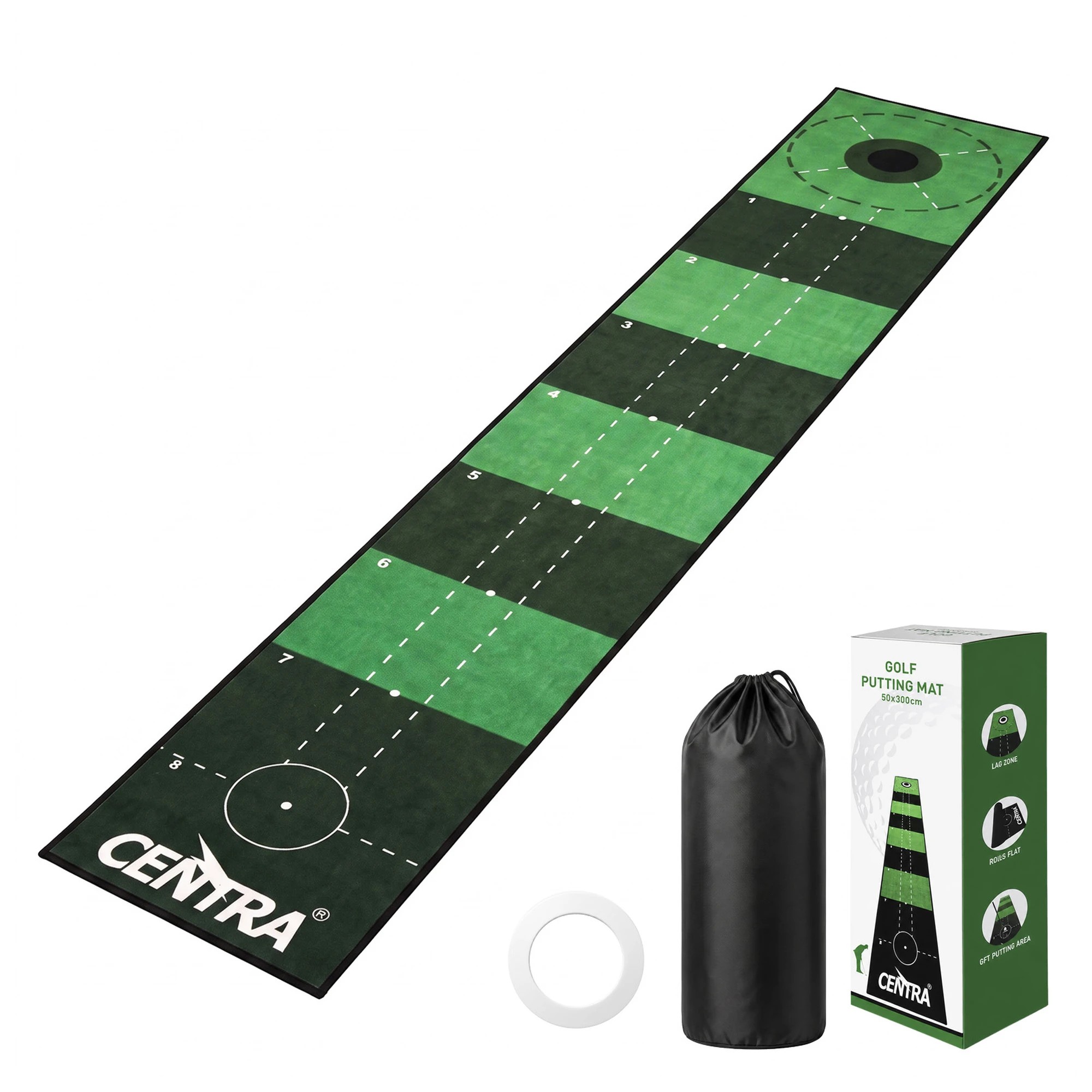 1 Centra Golf Putting Mat 3m Indoor Non Slip Backing for Home Office,Green, 1 of 8