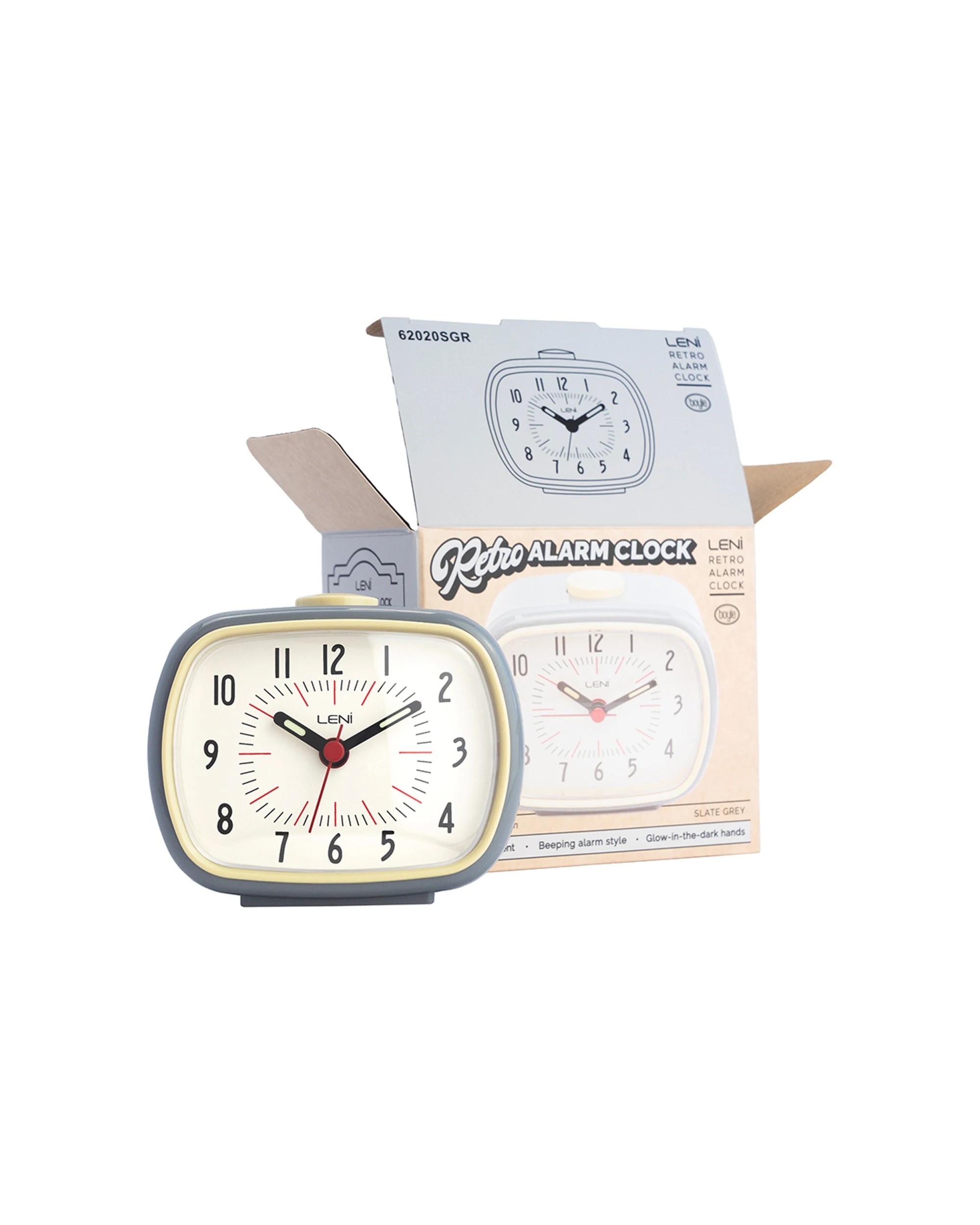 4 Leni Retro 9cm Alarm Clock Luminescent Hands Audible Beep-Beep Alarm - Grey, 4 of 7