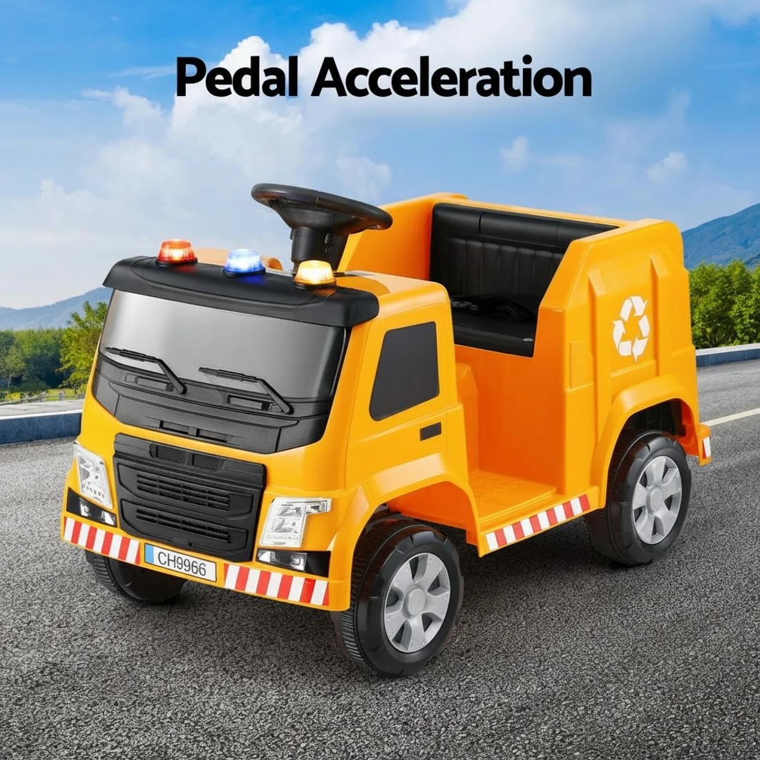 5 Rigo Kids Ride On Car Garbage Truck Police Light 12V Electric Toys Cars - Yellow, 5 of 5