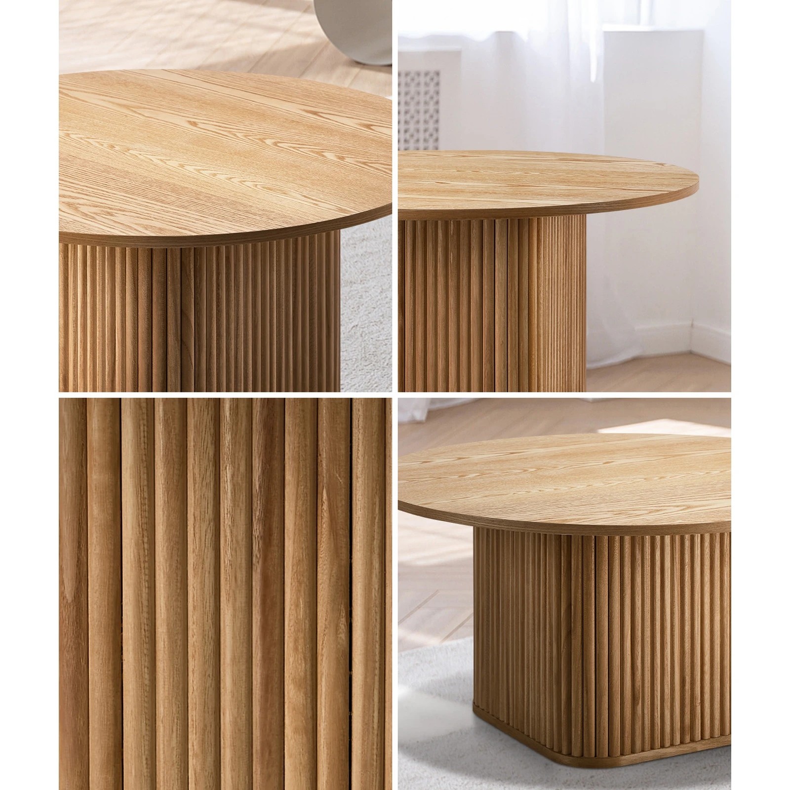 5 Oikiture Coffee Table Side End Tables Sofa Desk Round Wooden Furniture - Natural, 5 of 9