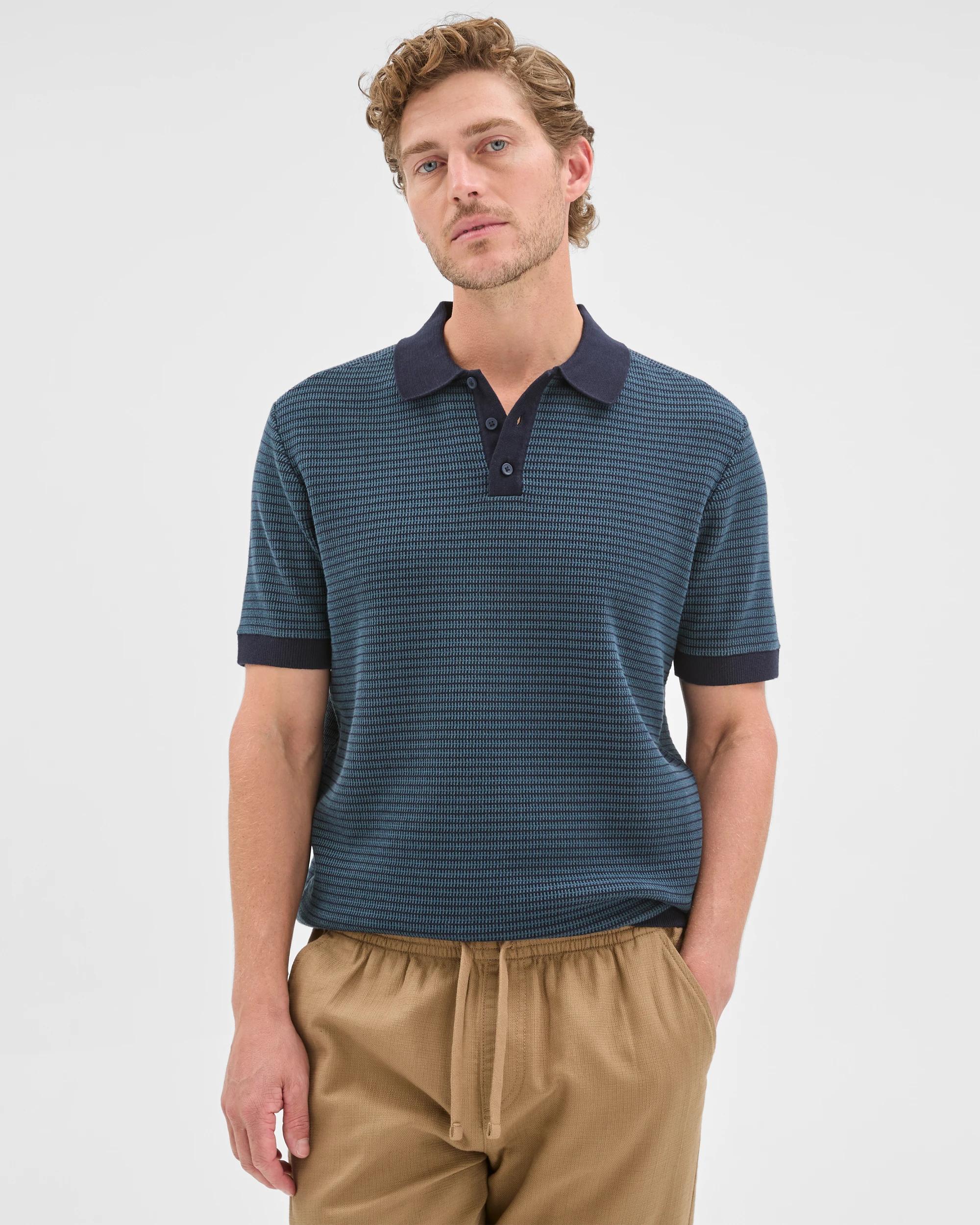 5 Target Man Australian Cotton Tonal Knit Polo Top NAVY, 5 of 7