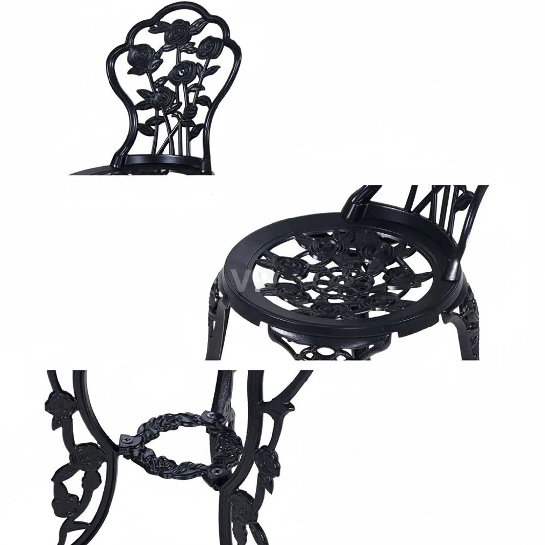 3 Gardeon 3PC Outdoor Setting Bistro Set Chairs Table Cast Aluminum Rose - Black, 3 of 6