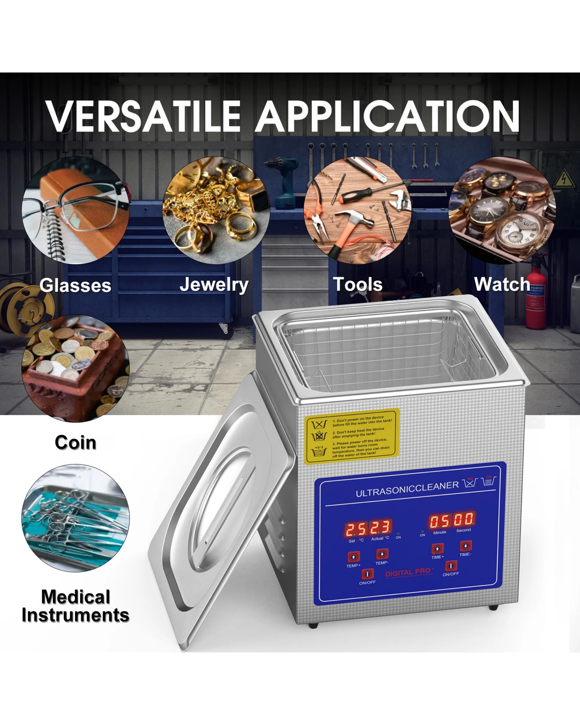 5 ADVWIN 2L Ultrasonic Jewellery Cleaner Machine, 42kHz, SUS 304, for Eyeglasses, Earrings, Rings, Necklaces, Dentures, 5 of 7