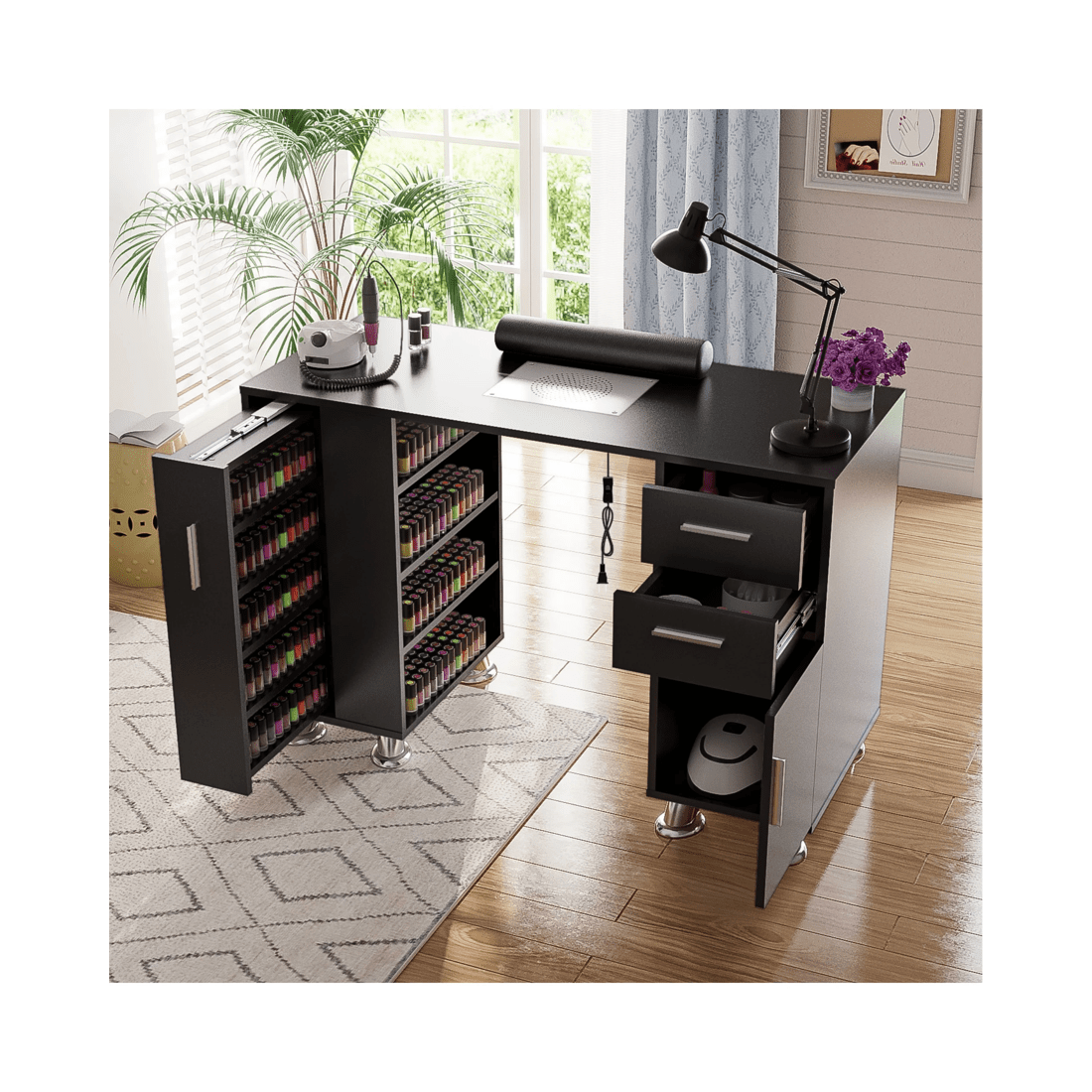 2 Advwin Manicure Table Nail Tech Desk Dressing Table Dust Collector Drawers Cabinet Storage
 - Black, 2 of 10