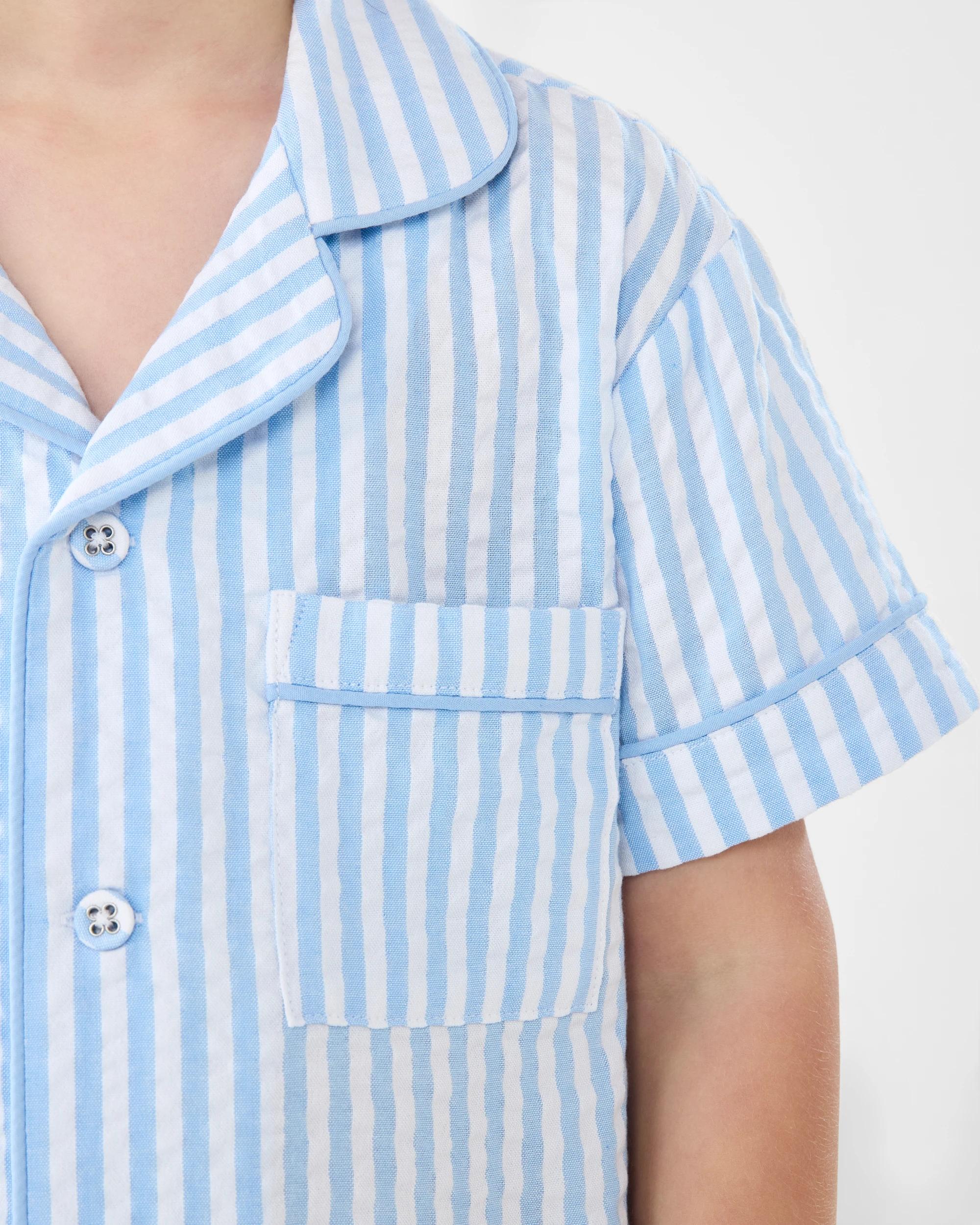 4 Textured Button Through Pyjama Set Stripe, 4 of 7