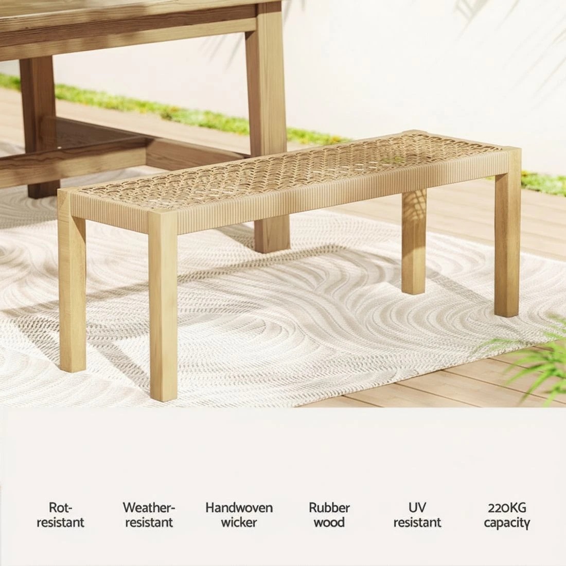 3 Gardeon Outdoor Garden Bench Seat Dining Benches en 2 Seater Patio Furniture - Natural, 3 of 5