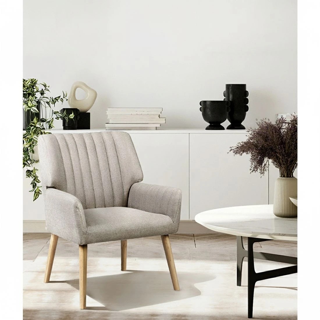 5 Artiss 2X Armchair Faux Fabric - Beige, 5 of 6