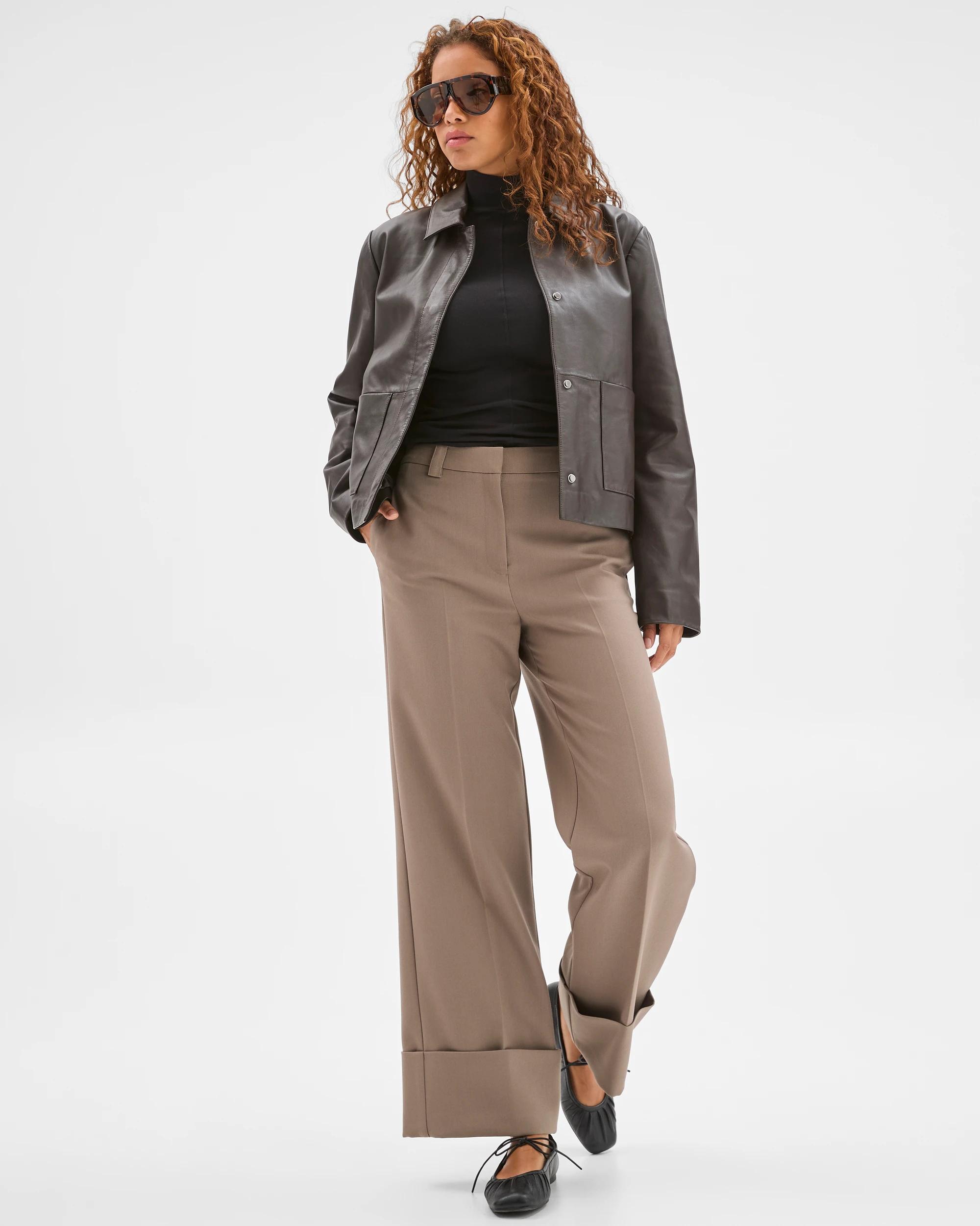 1 Preview Wide Leg Cuff Detail Pants GREY, 1 of 6