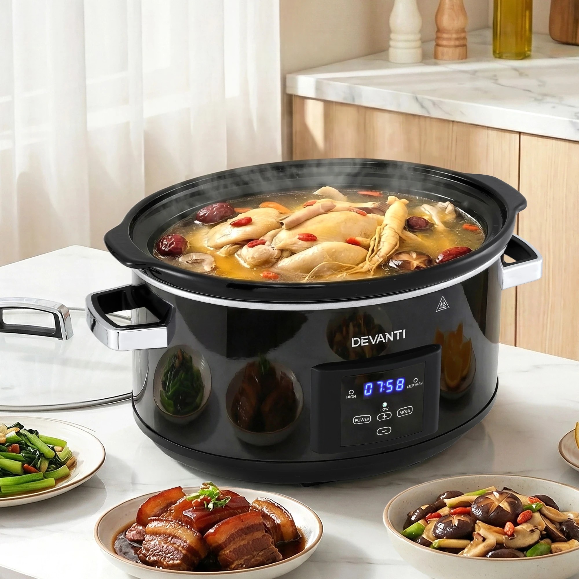 3 Devanti 8L Slow Cooker Electric Multi Cooker with 3 Heat Settings and Keep Warm - Black, 3 of 9