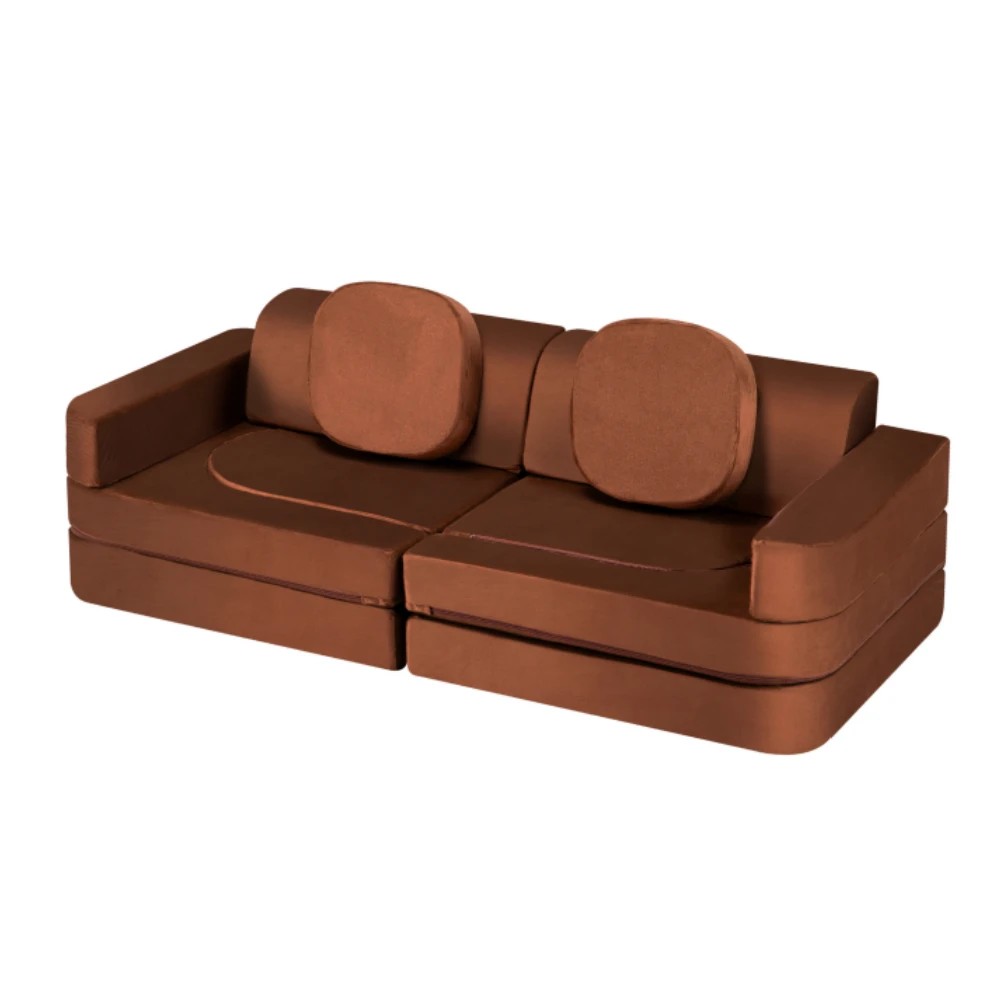 1 Playpals 12PCS Modular Kids Sofa Play Couch DIY Child Foam Playset - Brown, 1 of 3