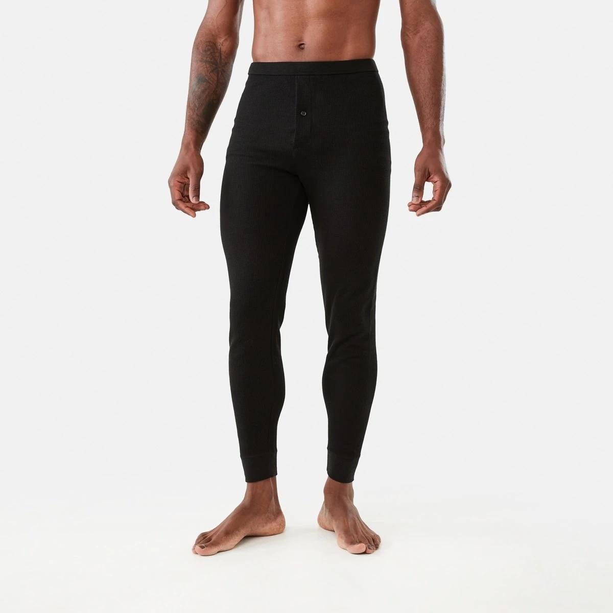 1 Long Mini Waffle Thermal Pants Black, 1 of 6