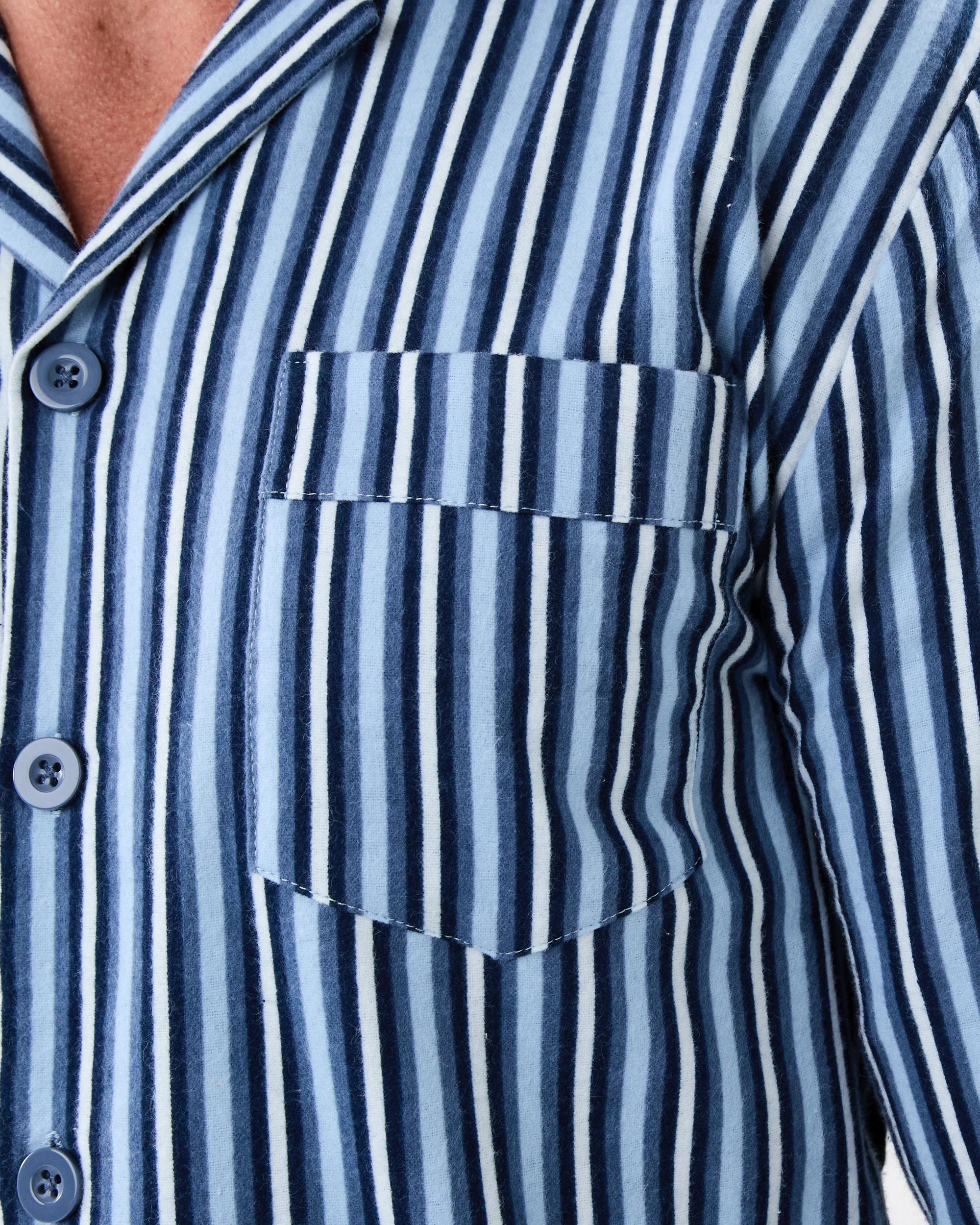 6 Print Flannel Pyjama Set Blu Stripe, 6 of 8