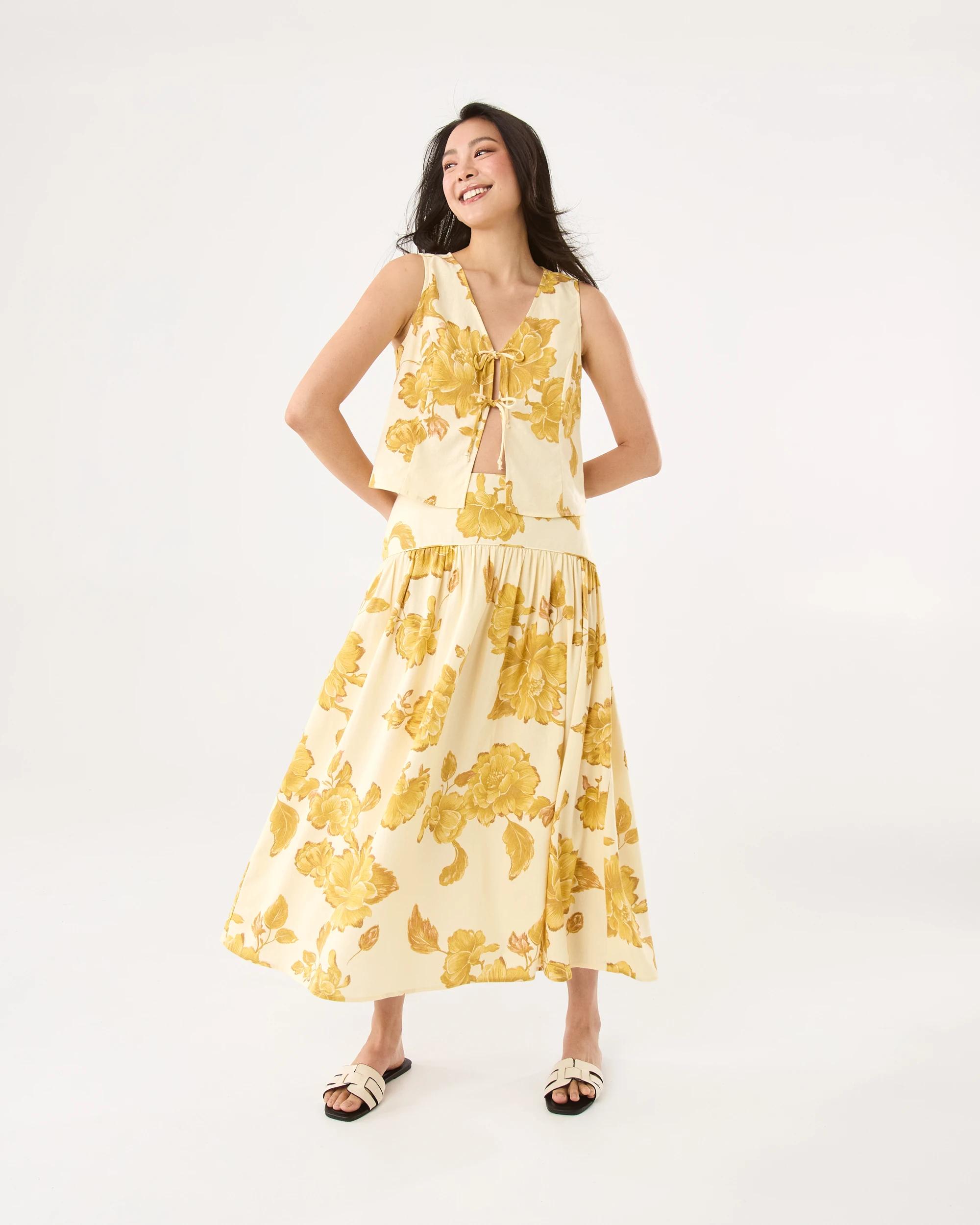 2 Textured Yoke Maxi Skirt Boho Flral, 2 of 6