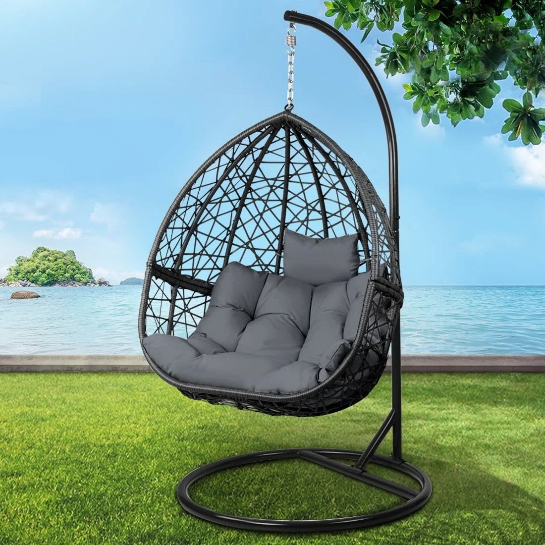 7 Gardeon Outdoor Egg Swing Chair Wicker Rattan Furniture Pod Stand Cushion - Multi, 7 of 7