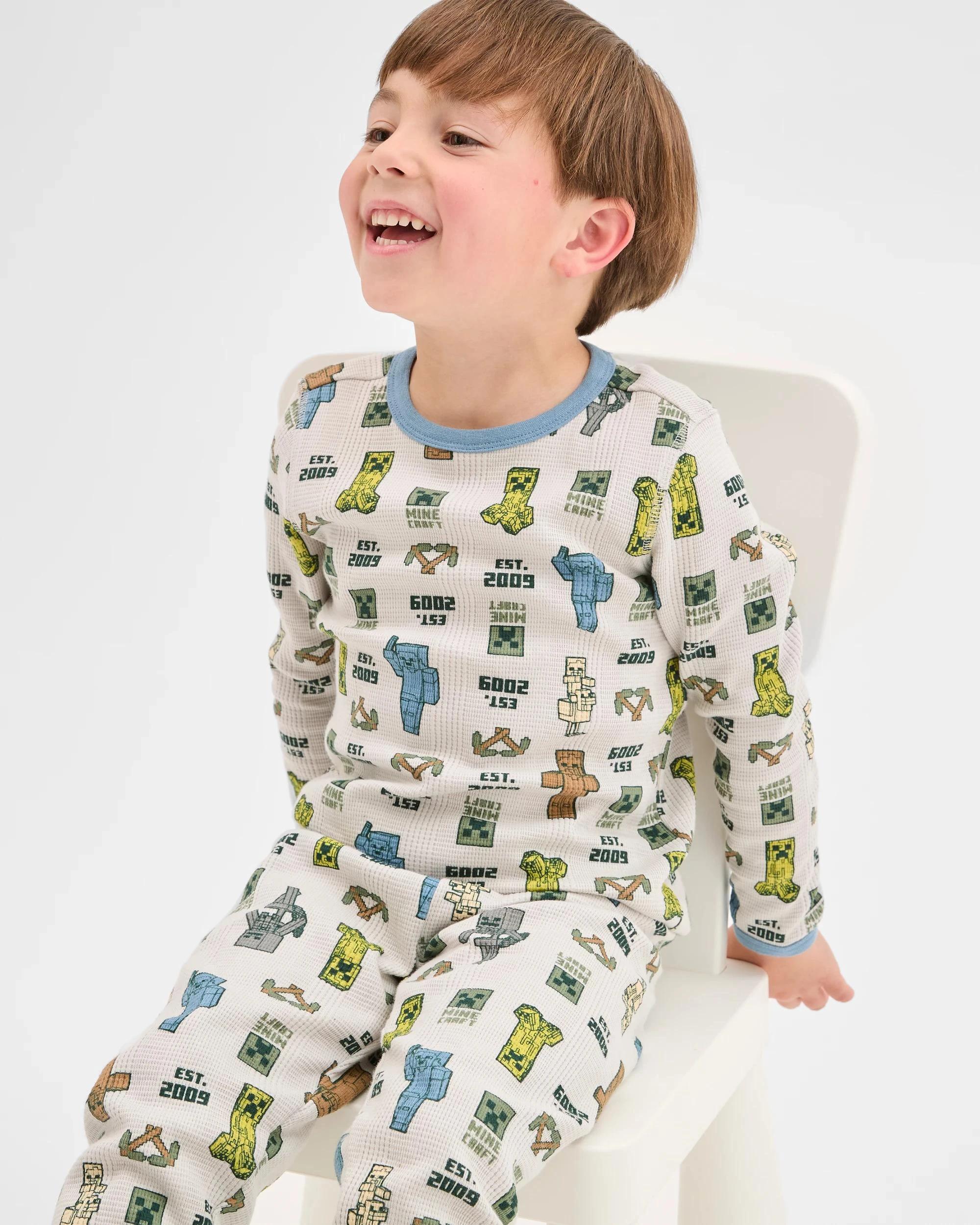1 Minecraft Australian Cotton Younger Boys Waffle Pyjama Set MINECRAFT, 1 of 7