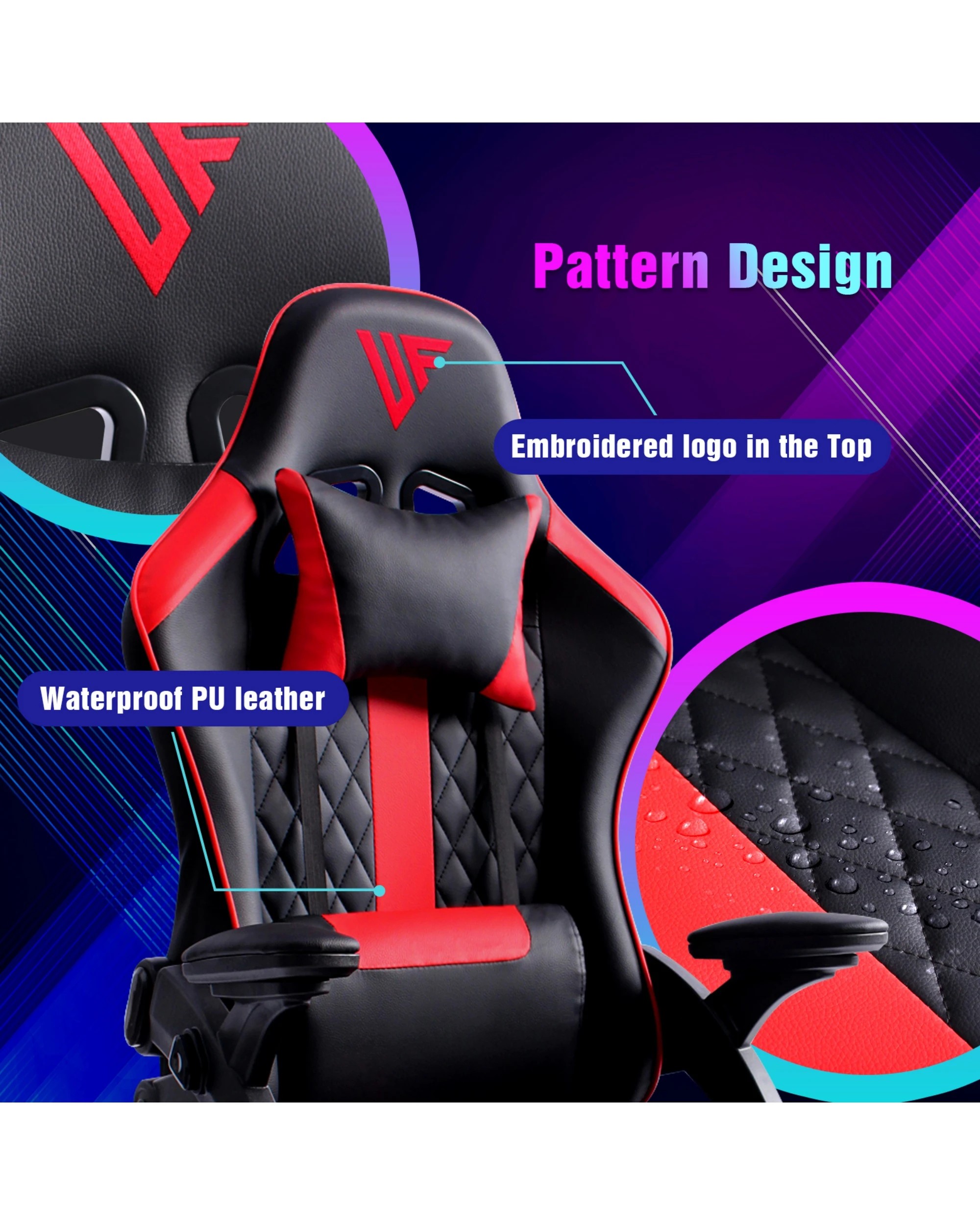 7 Advwin Gaming Chair Height Adjustable Ergonomic Recliner Racing Office Chair
 - Black, 7 of 8