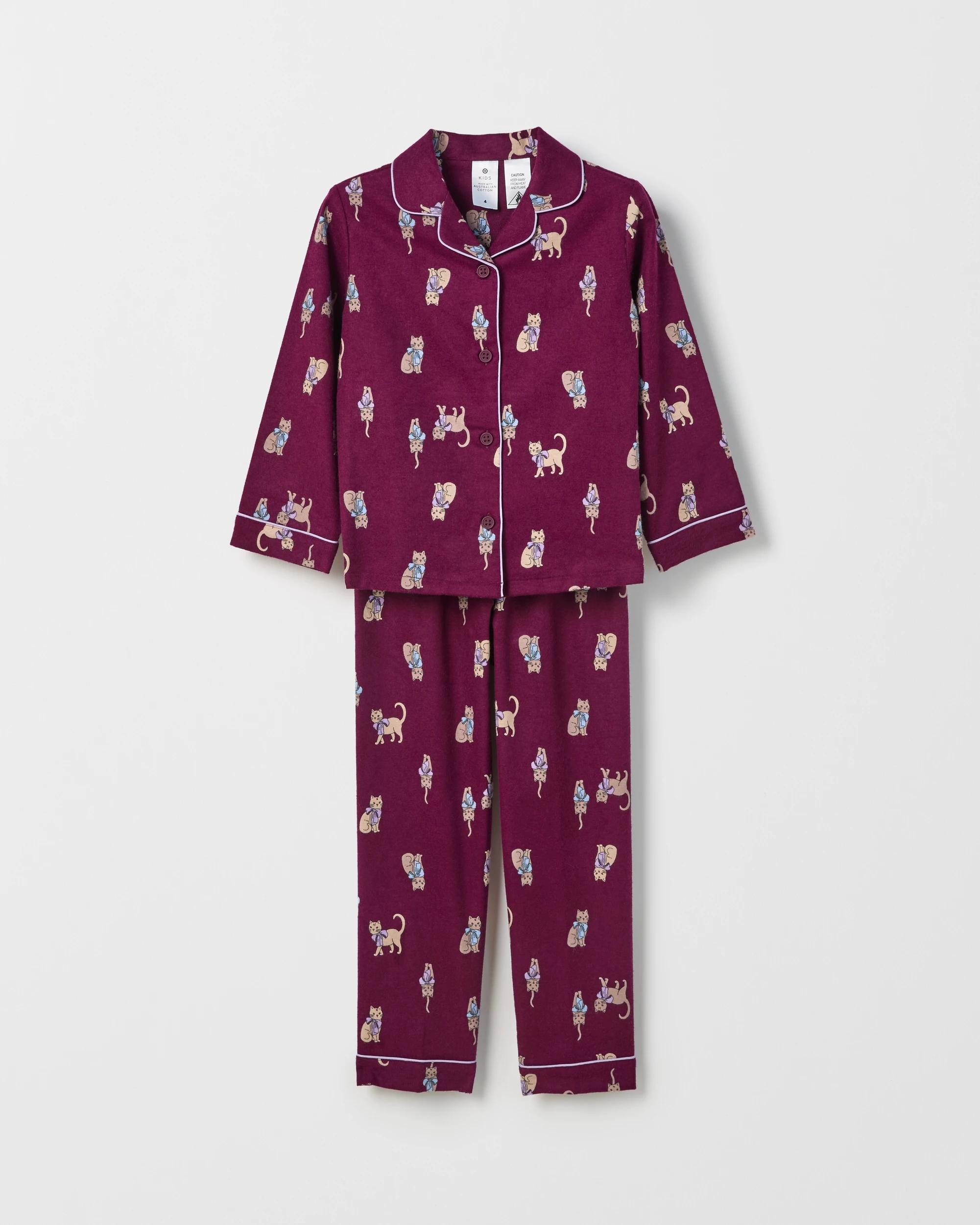 1 Target Kids Australian Cotton Younger Girls Flannelette Pyjama Set CATS, 1 of 4