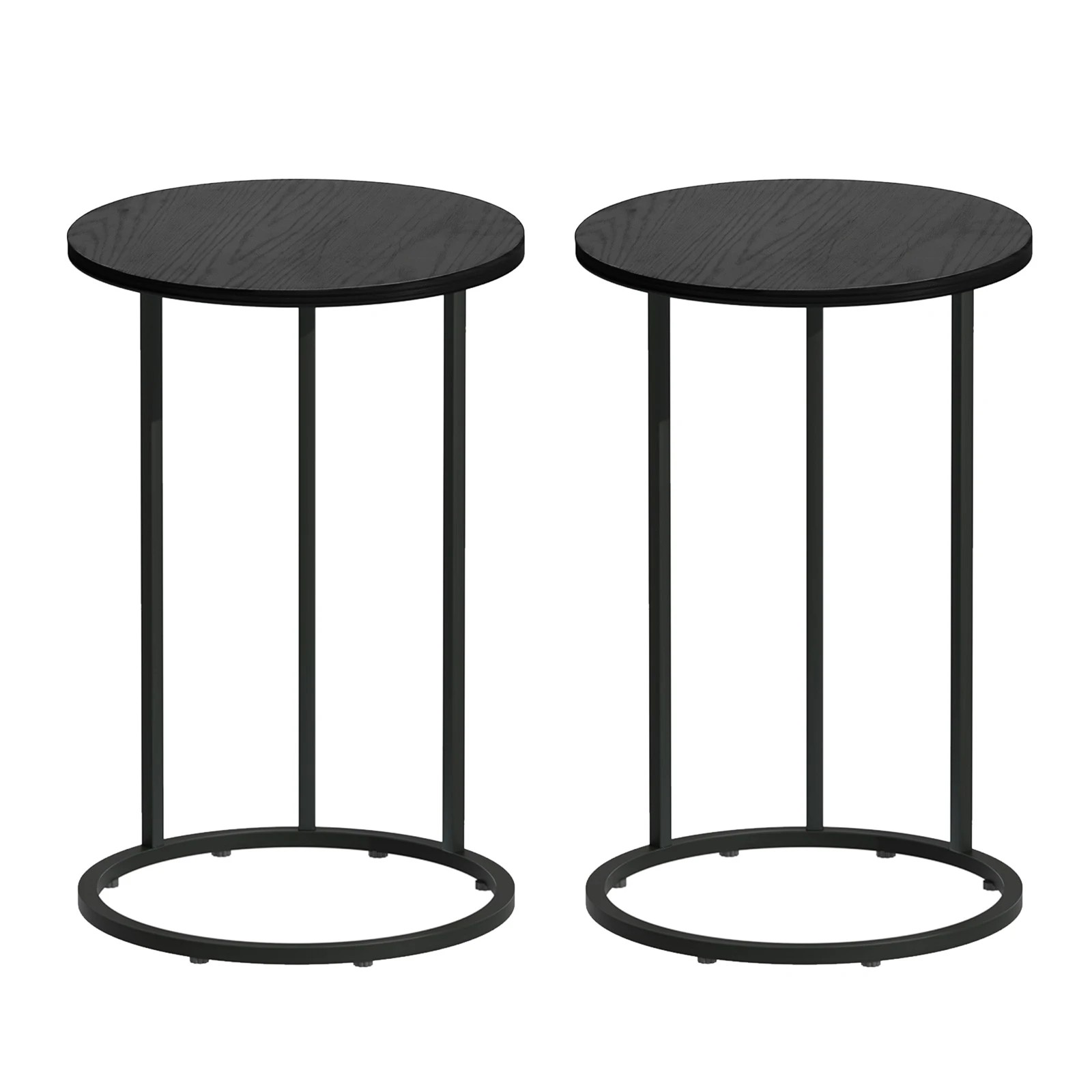 3 Artiss C Shaped End Table 2Pcs Coffee Table Sofa Side Bedside Table Round - Black, 3 of 7