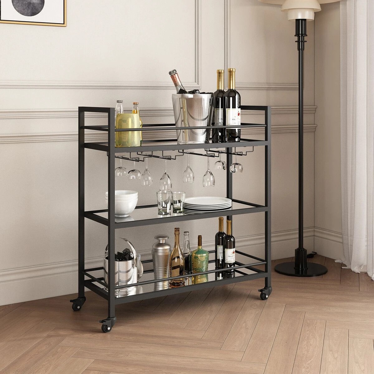 2 Ausway Bar Cart Drinks Trolley Coffee Tea Wine - Black, 2 of 7