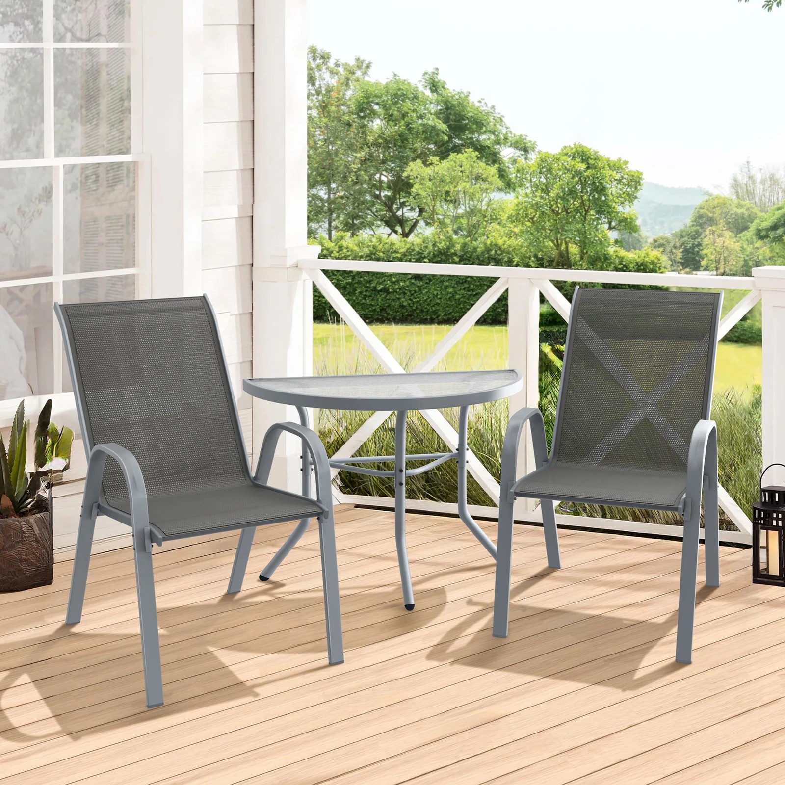2 Alfordson 3PCS Outdoor Furniture Patio Table and Chairs Garden Bistro Set - Grey, 2 of 10