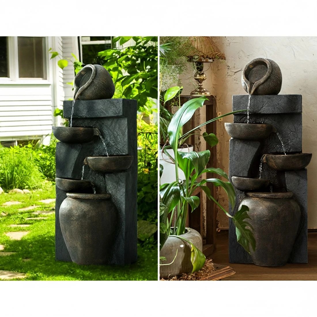 4 Gardeon Solar Water Feature Cascading Fountain 5 Tiered Bowl Bird Bath 99CM - Brown, 4 of 6