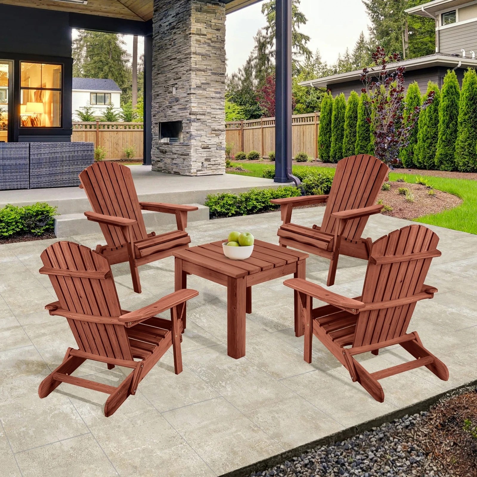 4 Alfordson 2x Outdoor Chairs Wooden Adirondack Patio Furniture Beach Garden - Brown, 4 of 9