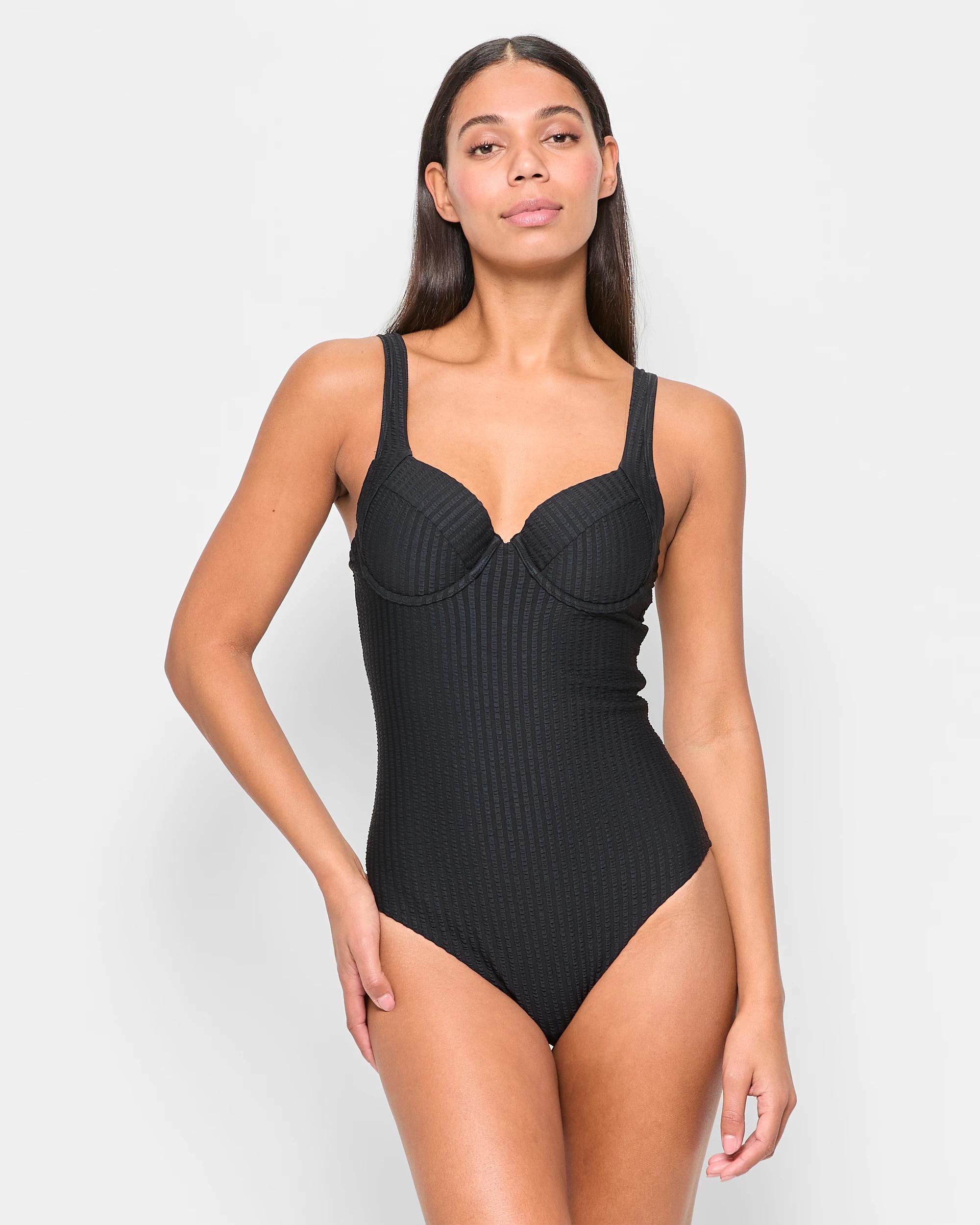 1 Target Resort Seersucker Underwire One Piece Bathers - Shape Your Body BLACK, 1 of 5