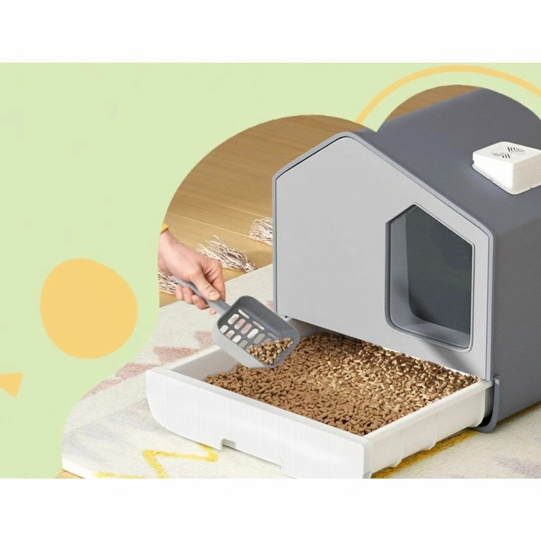 6 i.Pet Cat Litter Box Large Tray Kitty Toilet - Grey, 6 of 7