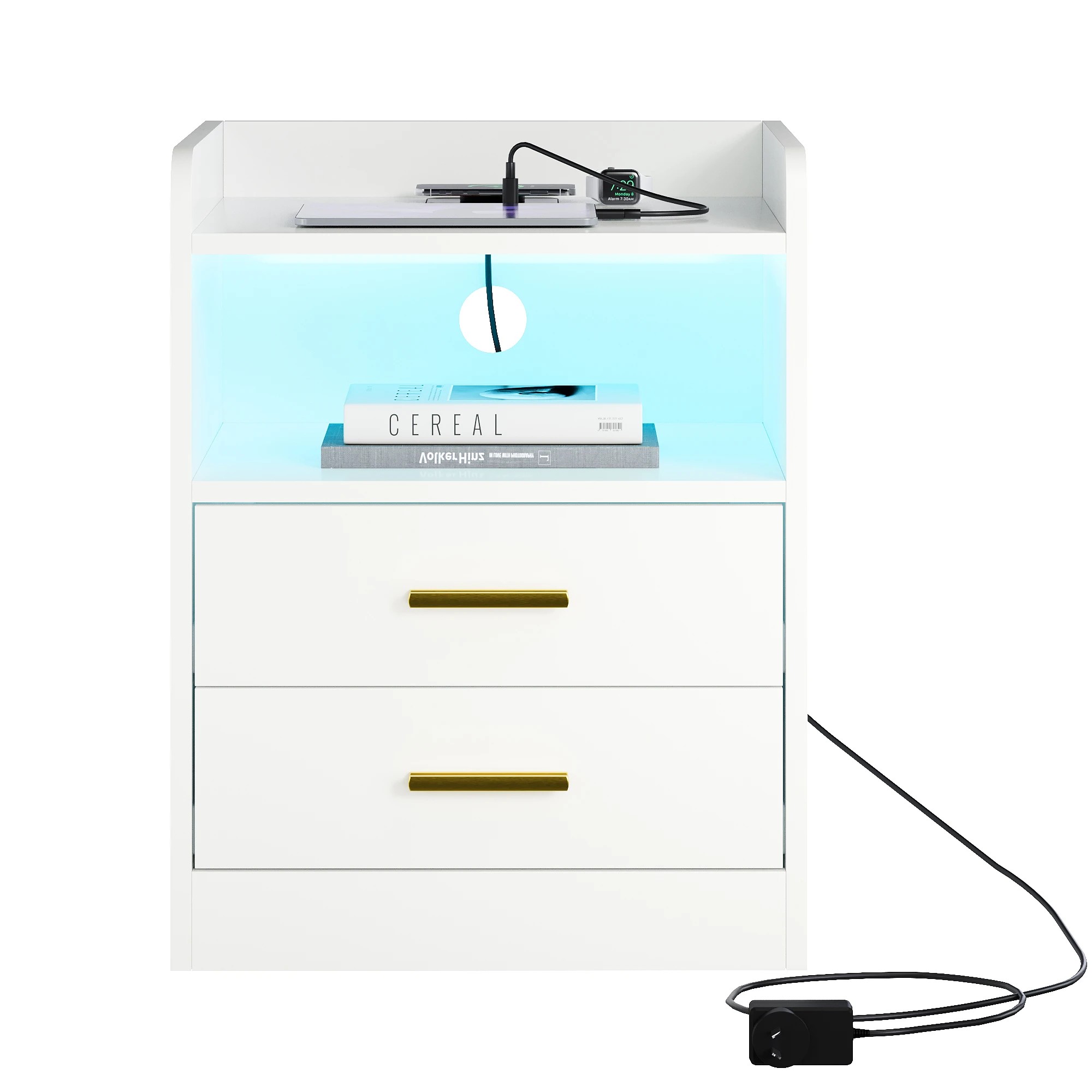5 Advwin Bedside Table 2 Drawers Led Nightstand Wireless Charging Station, 5 of 8