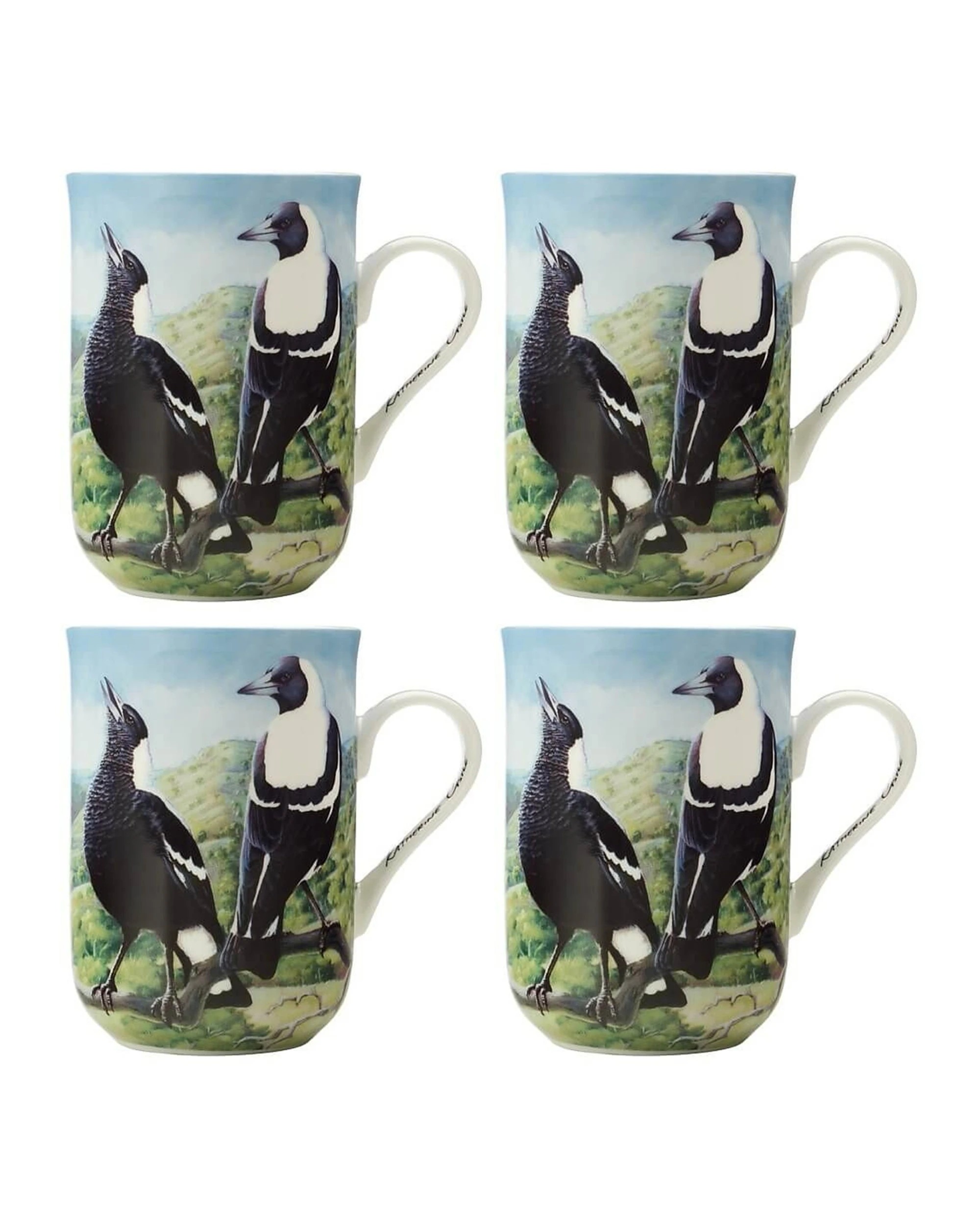 1 Maxwell & Williams 4x Birds of Australia Mug Cup Set Fine Bone China 300ml Magpie - Multi, 1 of 2