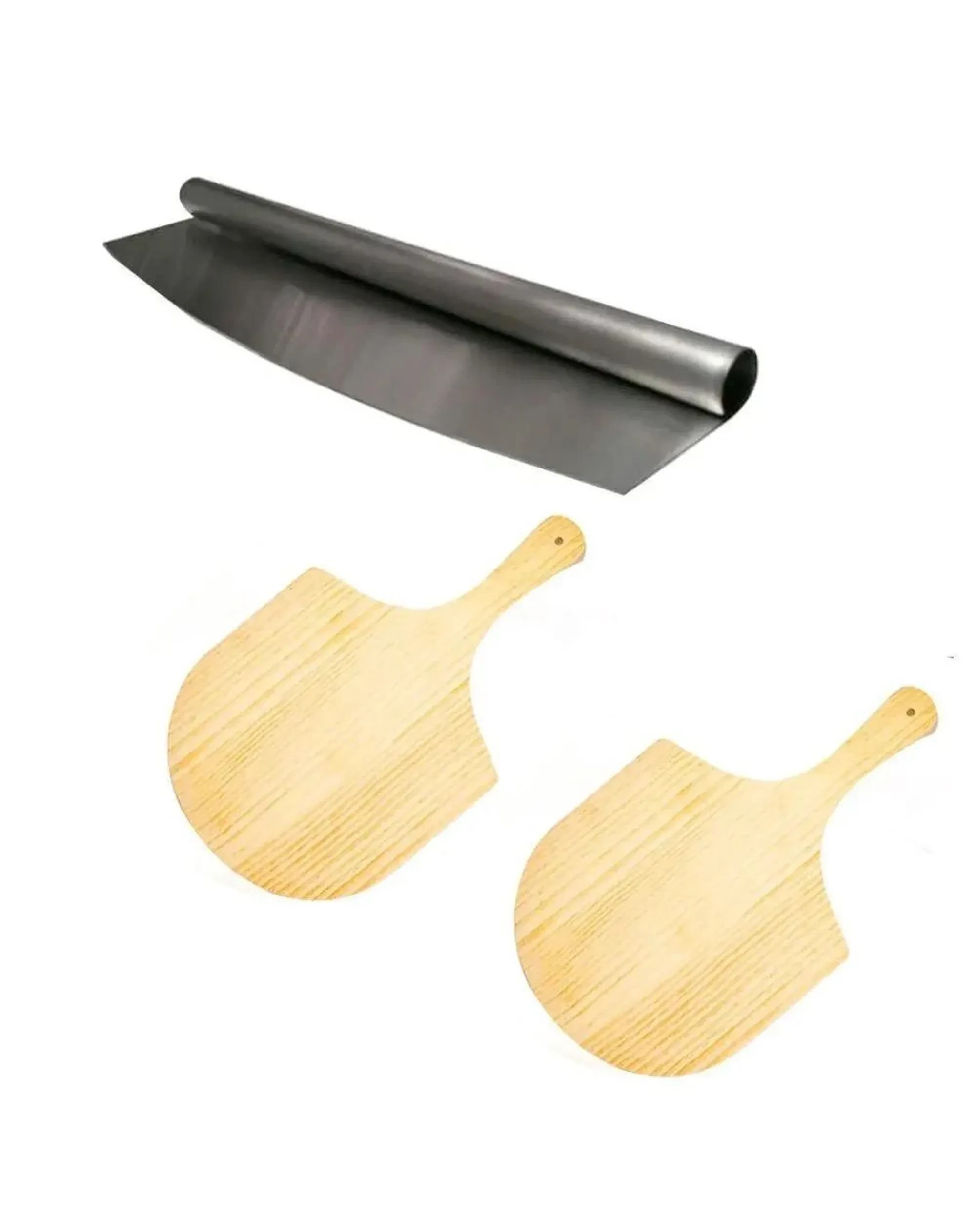 1 Flaming Coals Wooden Pizza Peel x 2 + Pizza Cutter, 1 of 8
